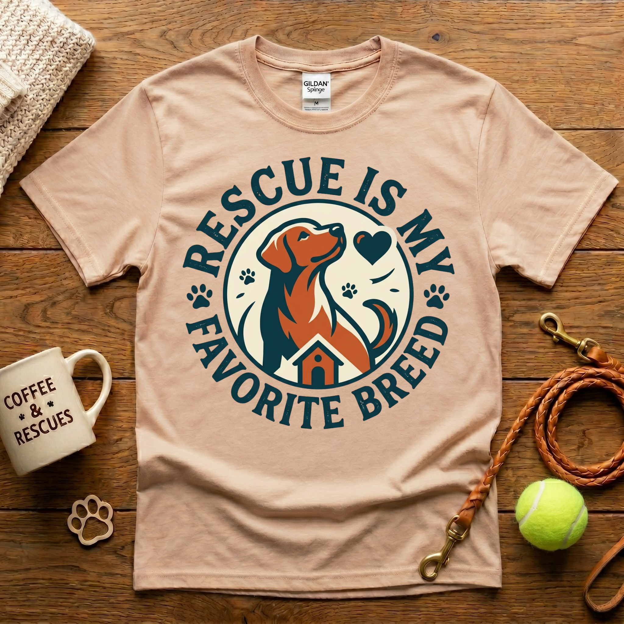 Rescue Is My Favorite Breed Dog Rescue T-Shirt - Vintage Badge