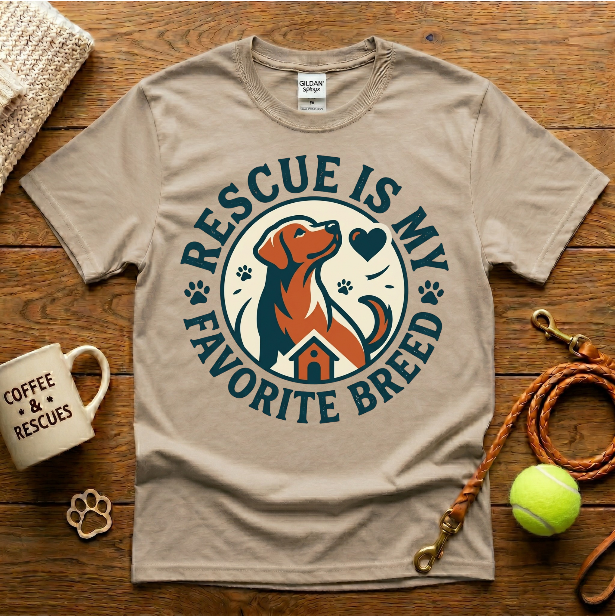 Rescue Is My Favorite Breed Dog Rescue T-Shirt - Vintage Badge