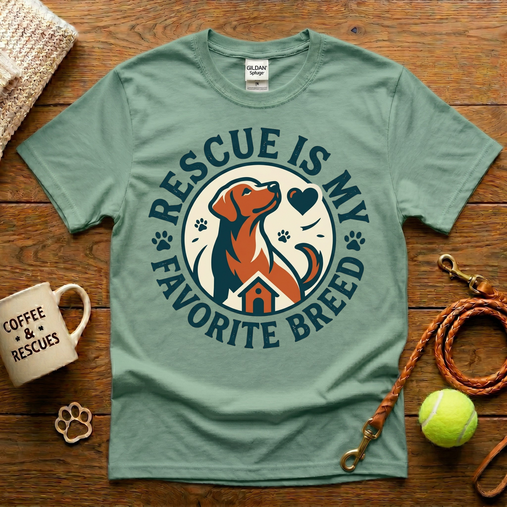 Rescue Is My Favorite Breed Dog Rescue T-Shirt - Vintage Badge