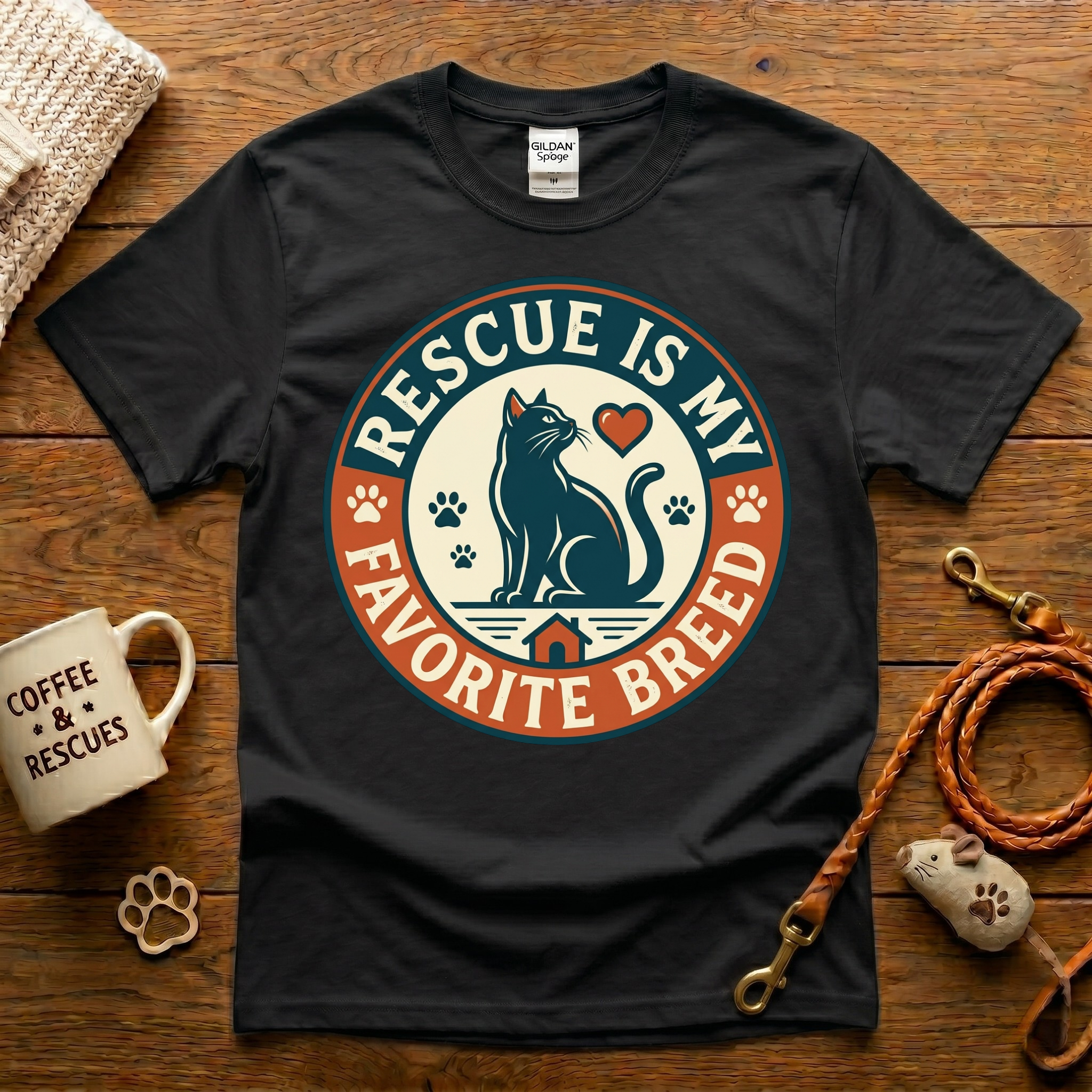 Rescue Is My Favorite Breed Cat Rescue T-Shirt - Vintage Badge