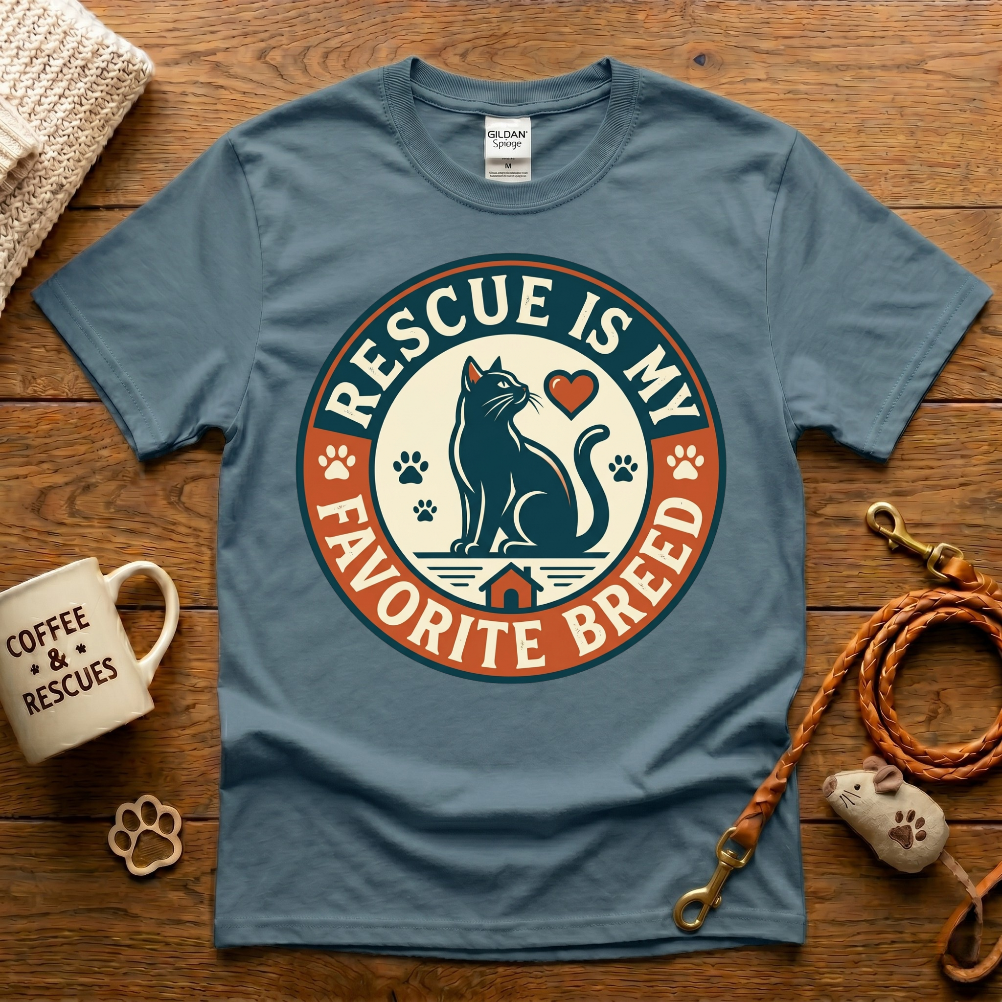 Rescue Is My Favorite Breed Cat Rescue T-Shirt - Vintage Badge
