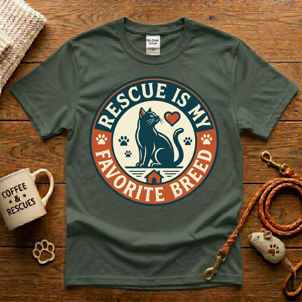 Rescue Is My Favorite Breed Cat Rescue T-Shirt - Vintage Badge