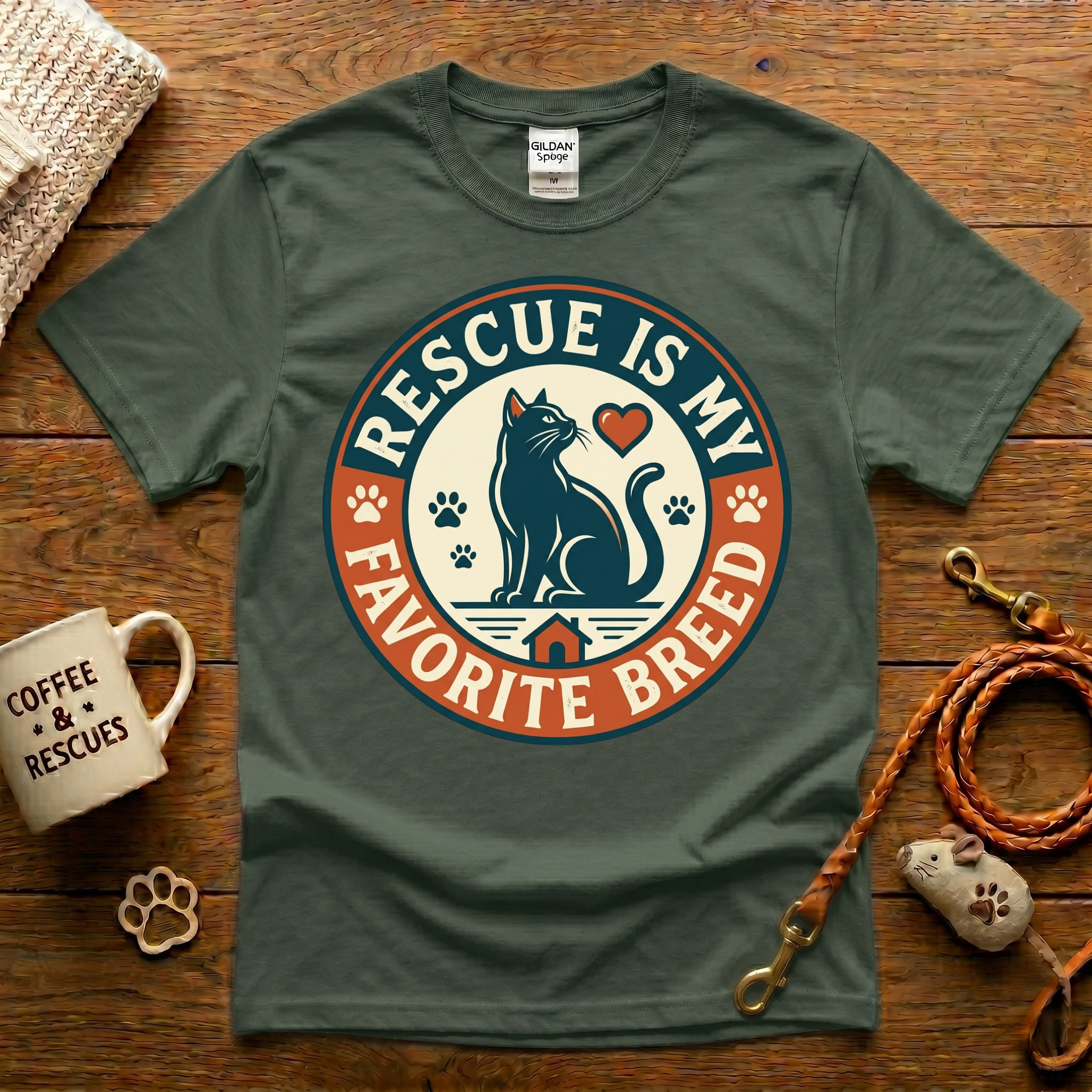 Rescue Is My Favorite Breed Cat Rescue T-Shirt - Vintage Badge