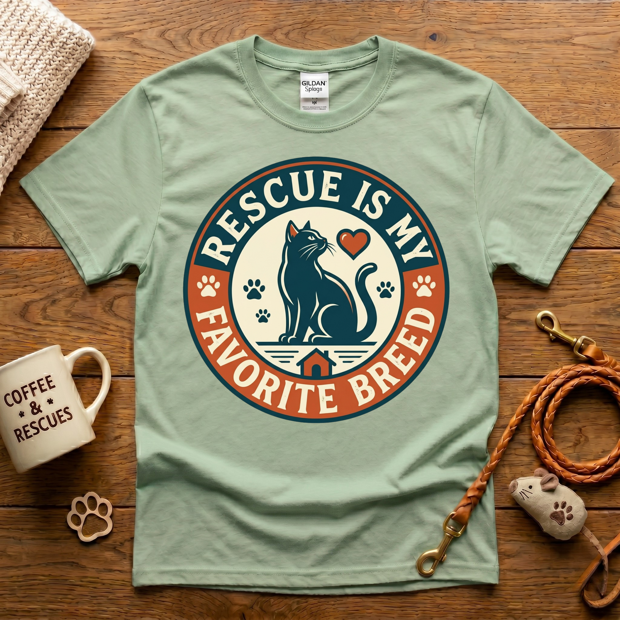Rescue Is My Favorite Breed Cat Rescue T-Shirt - Vintage Badge