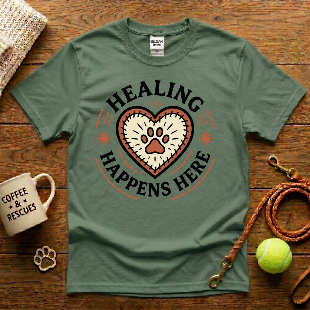 Healing Happens Here Animal Rescue T-Shirt - Tattoo Badge