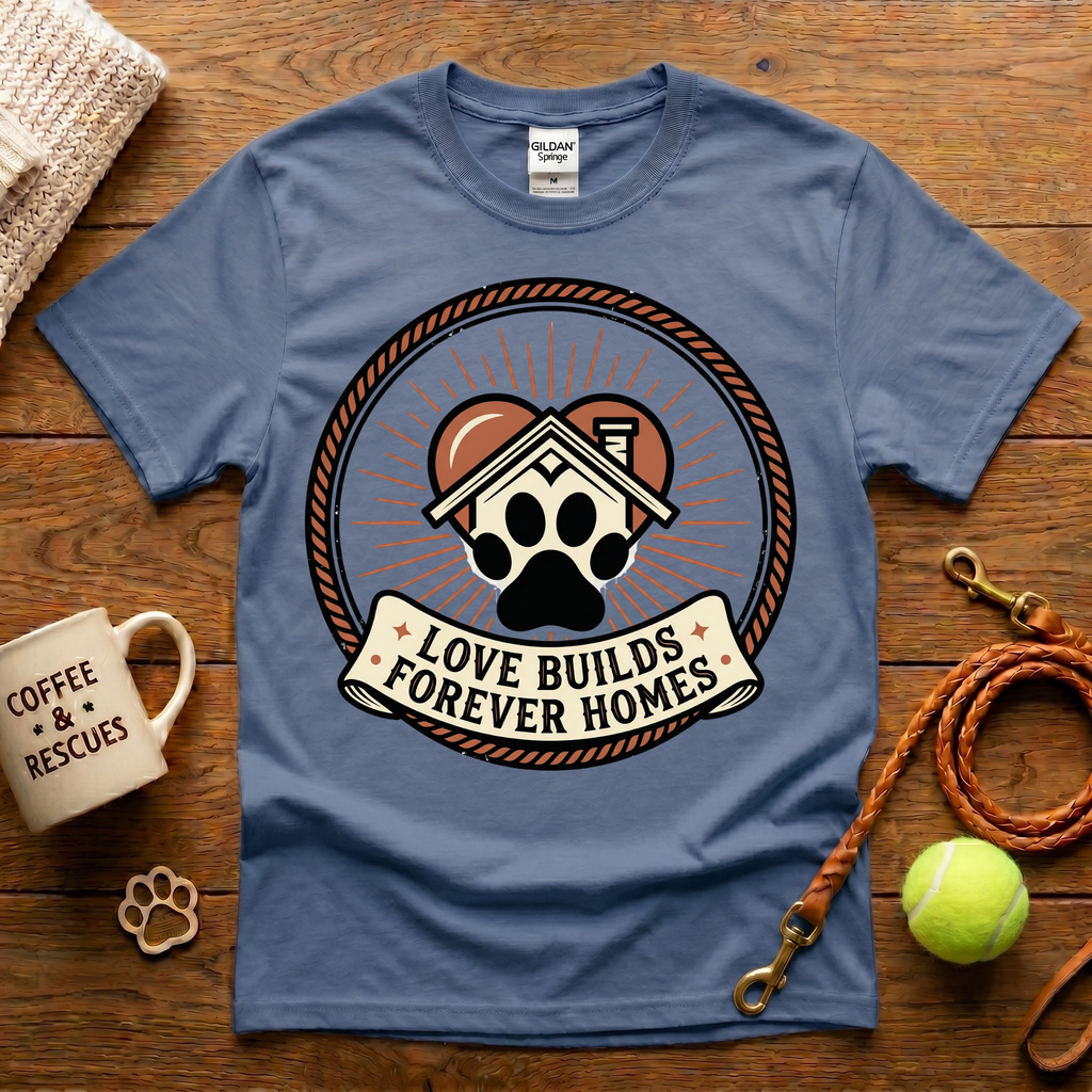Love Builds Forever Homes Animal Rescue T-Shirt - Tattoo Badge