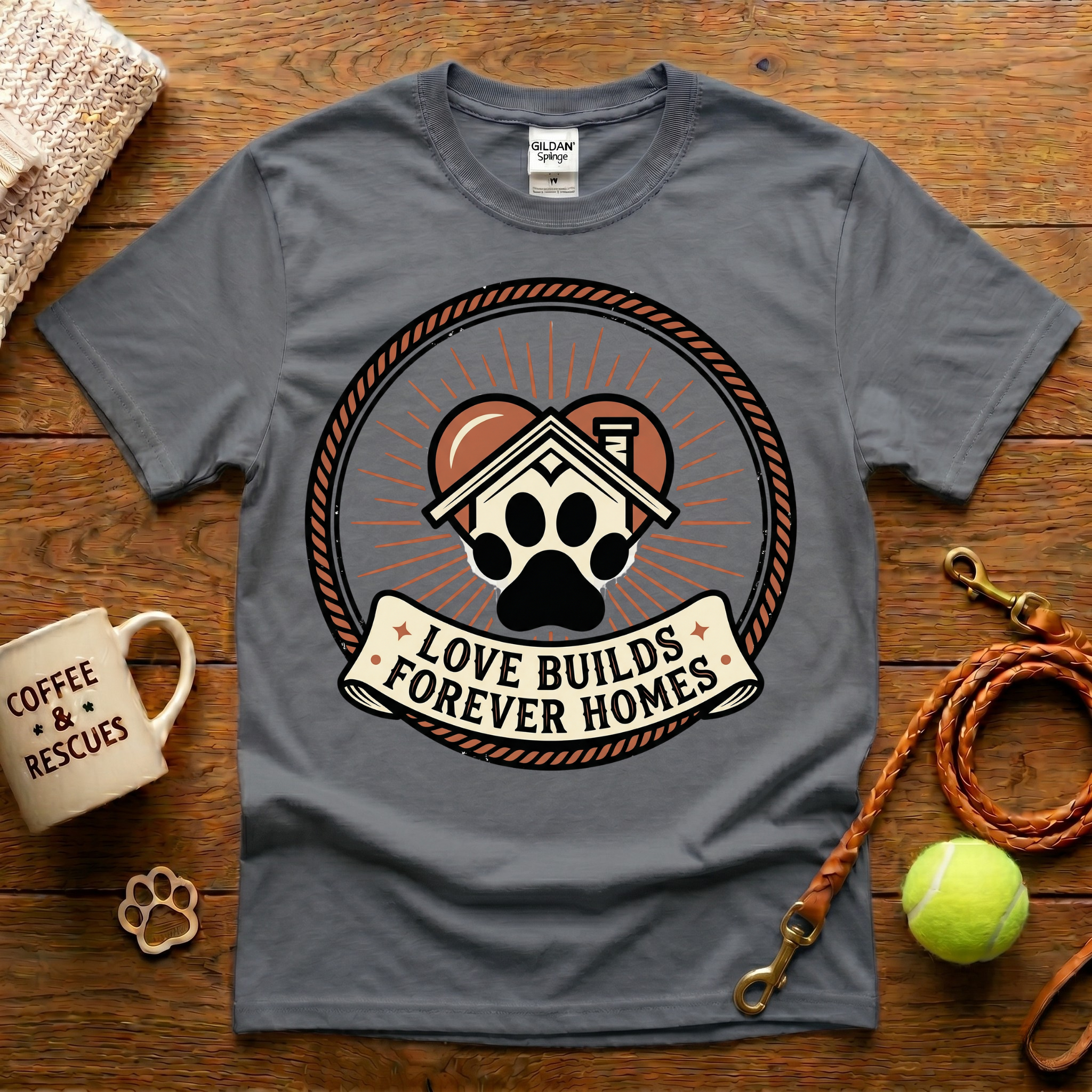 Love Builds Forever Homes Animal Rescue T-Shirt - Tattoo Badge