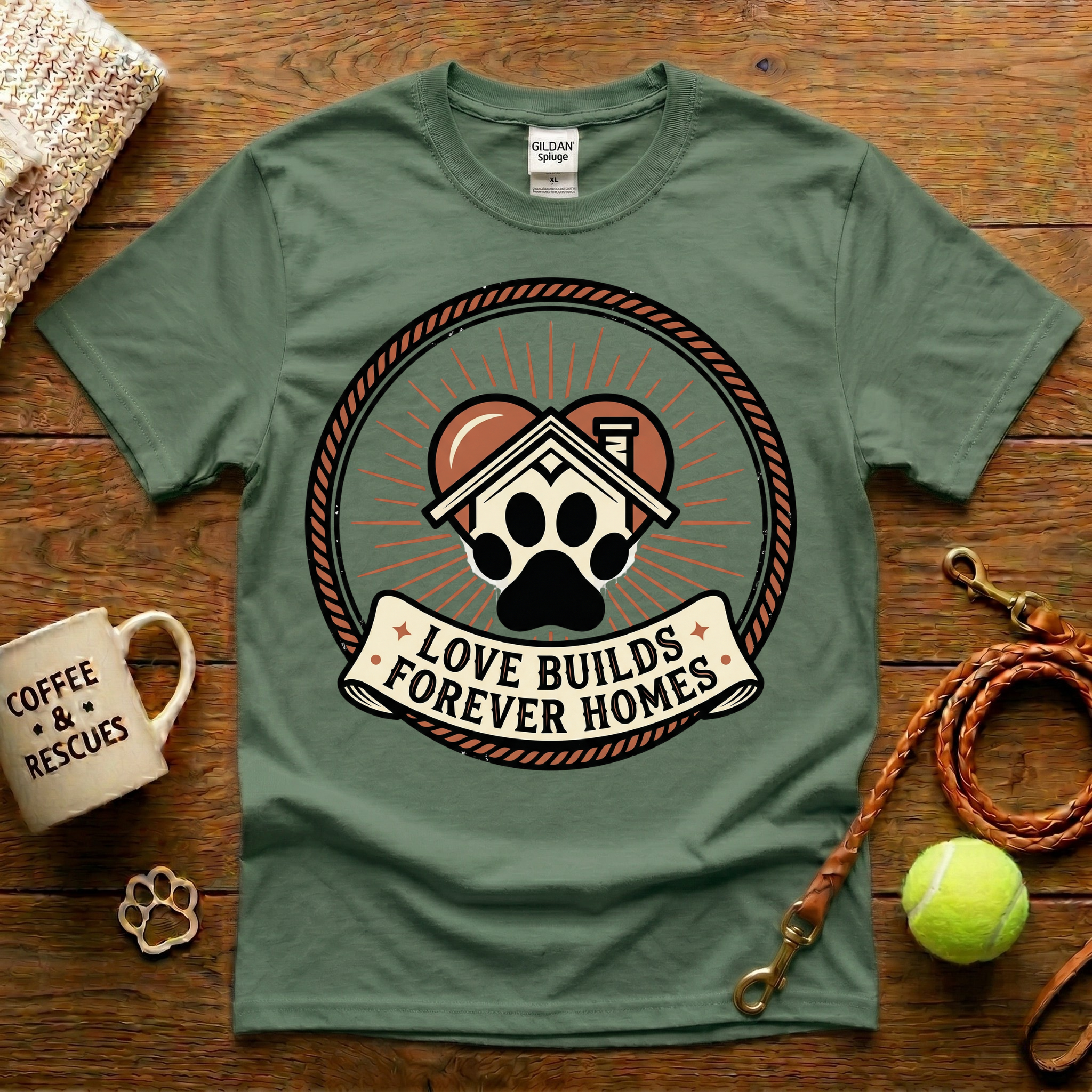 Love Builds Forever Homes Animal Rescue T-Shirt - Tattoo Badge