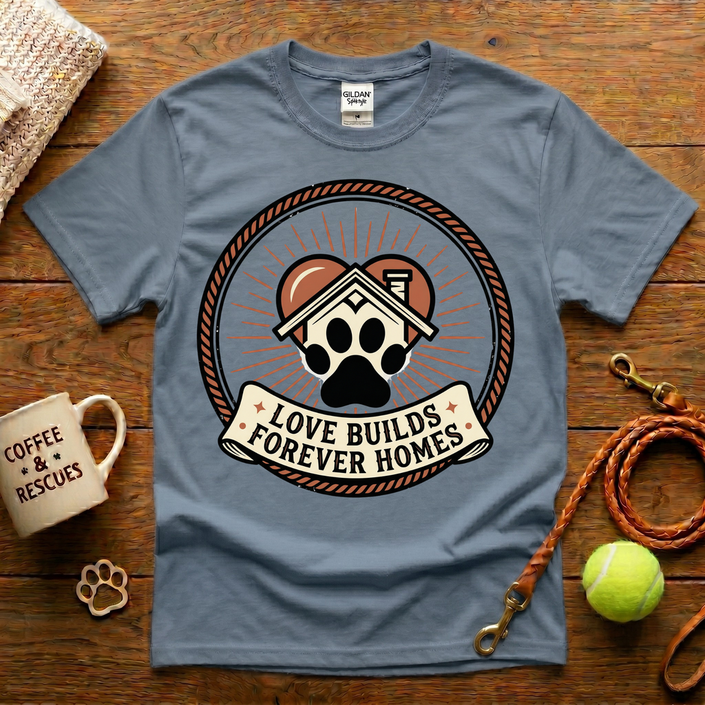 Love Builds Forever Homes Animal Rescue T-Shirt - Tattoo Badge