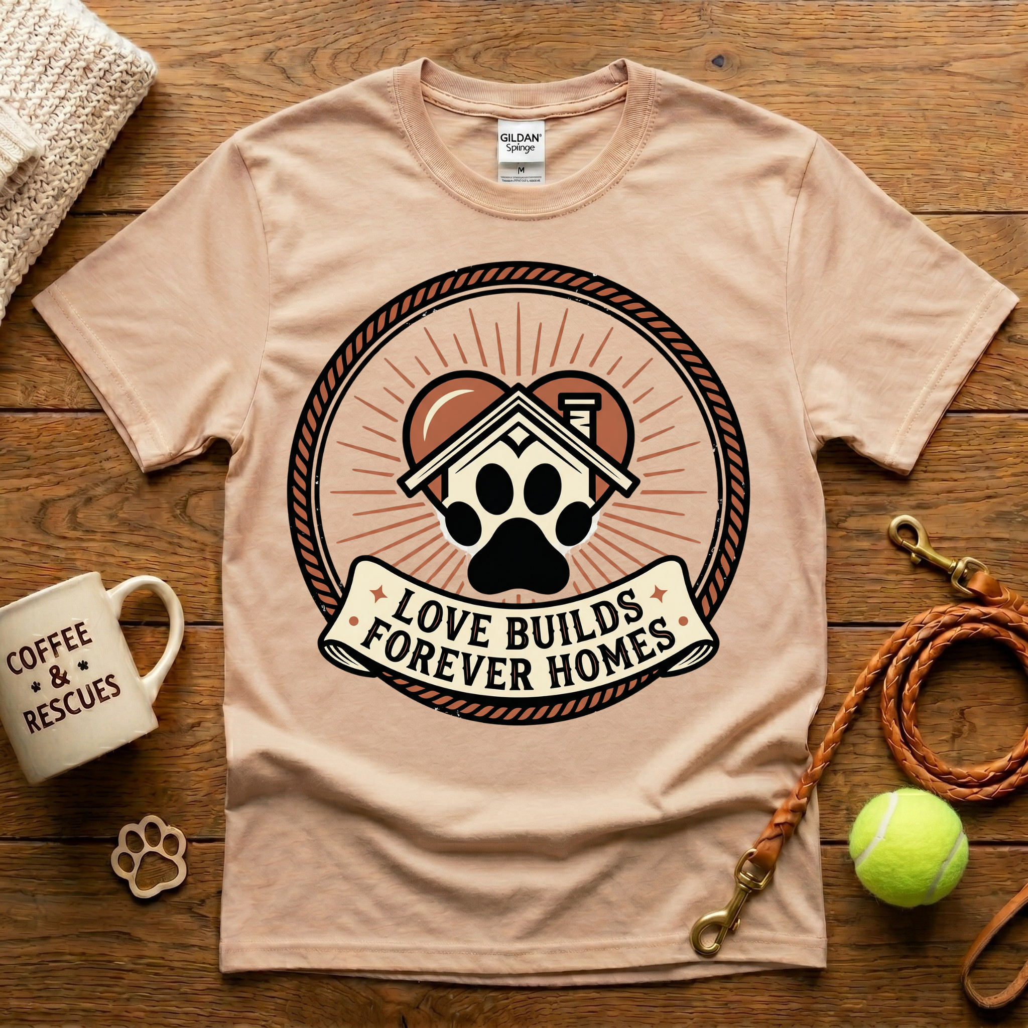 Love Builds Forever Homes Animal Rescue T-Shirt - Tattoo Badge