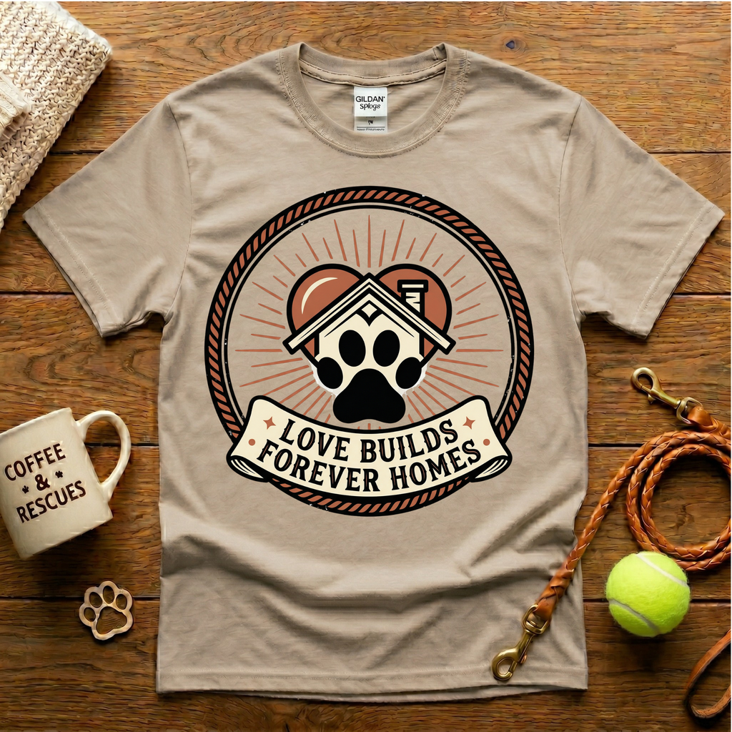 Love Builds Forever Homes Animal Rescue T-Shirt - Tattoo Badge