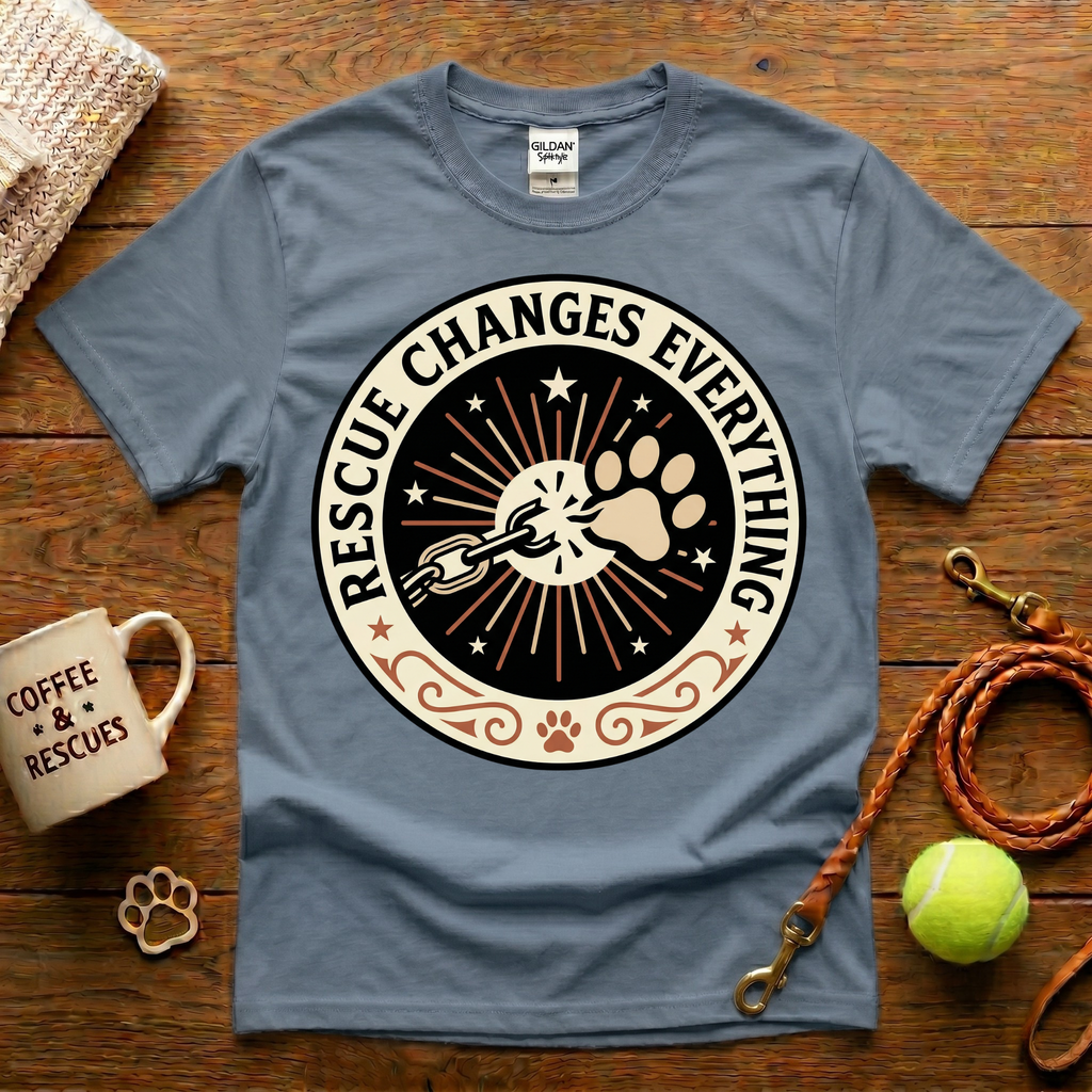 Rescue Changes Everything Animal Rescue T-Shirt - Tattoo Badge