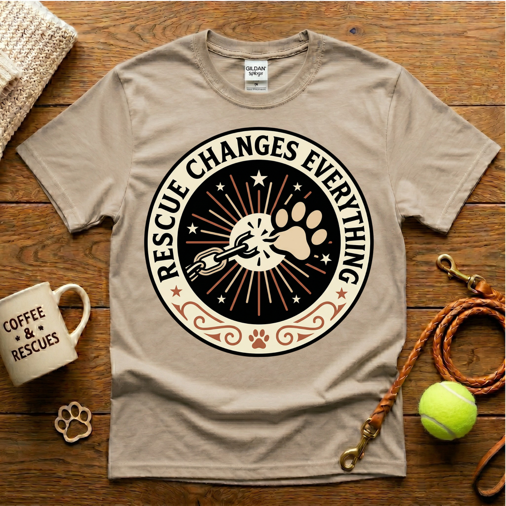 Rescue Changes Everything Animal Rescue T-Shirt - Tattoo Badge