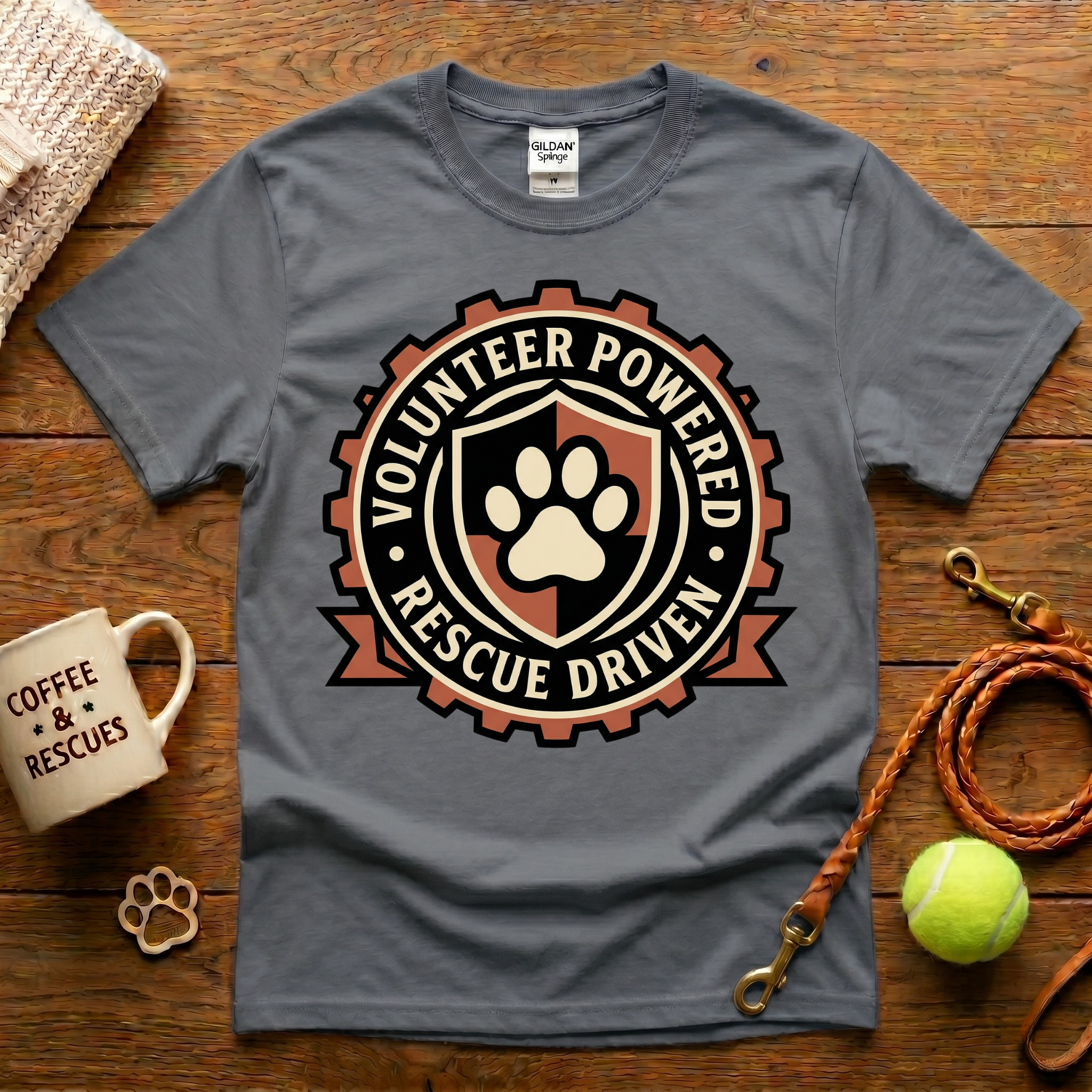 Volunteer Powered Rescue Driven  Animal Rescue T-Shirt - Tattoo Badge