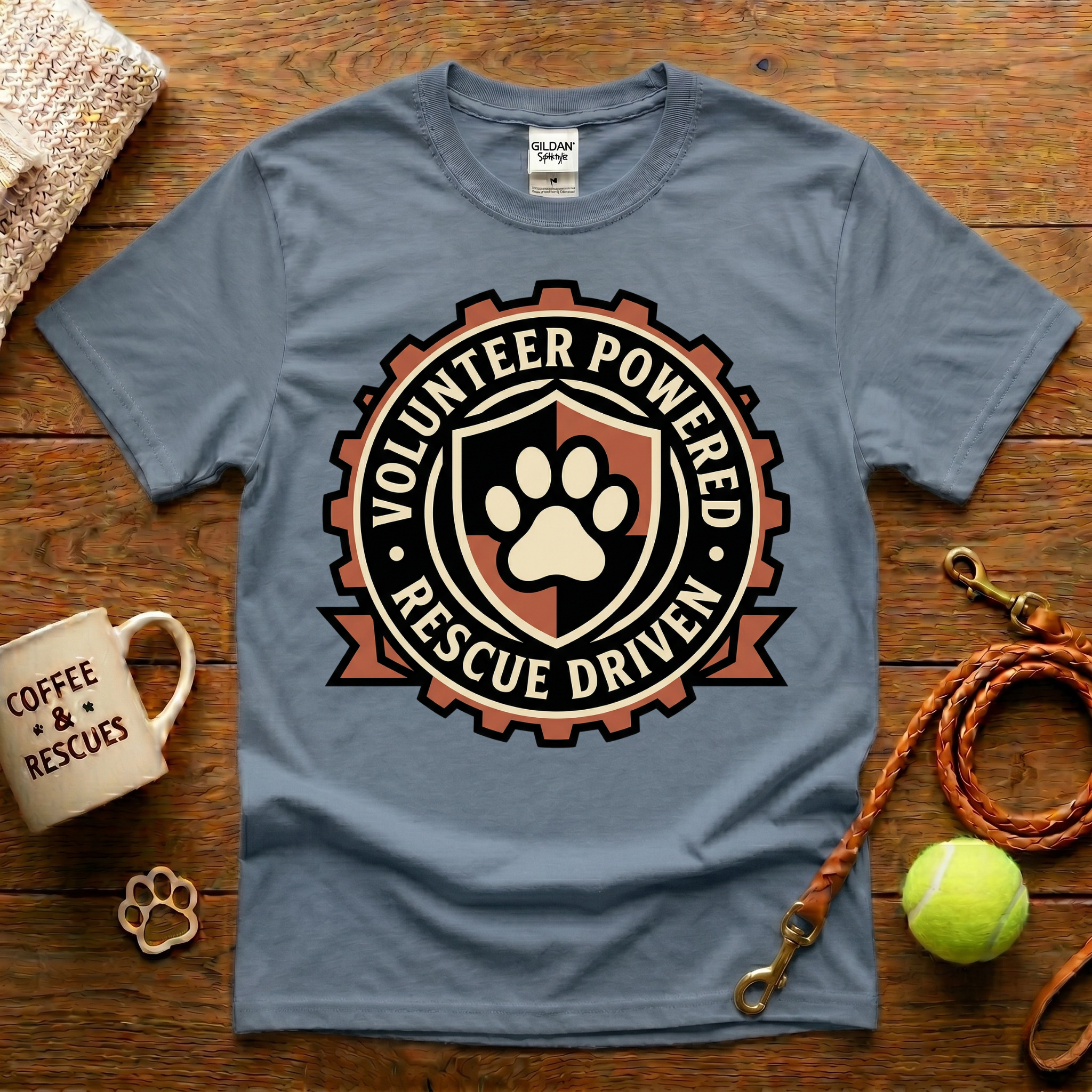 Volunteer Powered Rescue Driven  Animal Rescue T-Shirt - Tattoo Badge