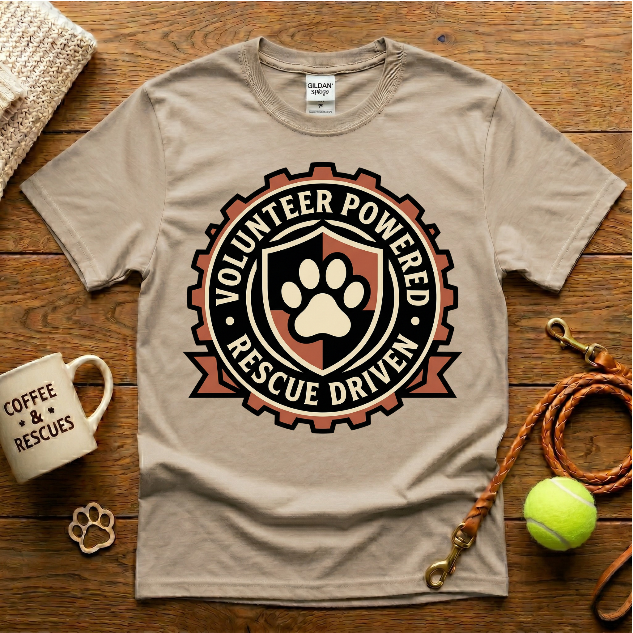 Volunteer Powered Rescue Driven  Animal Rescue T-Shirt - Tattoo Badge