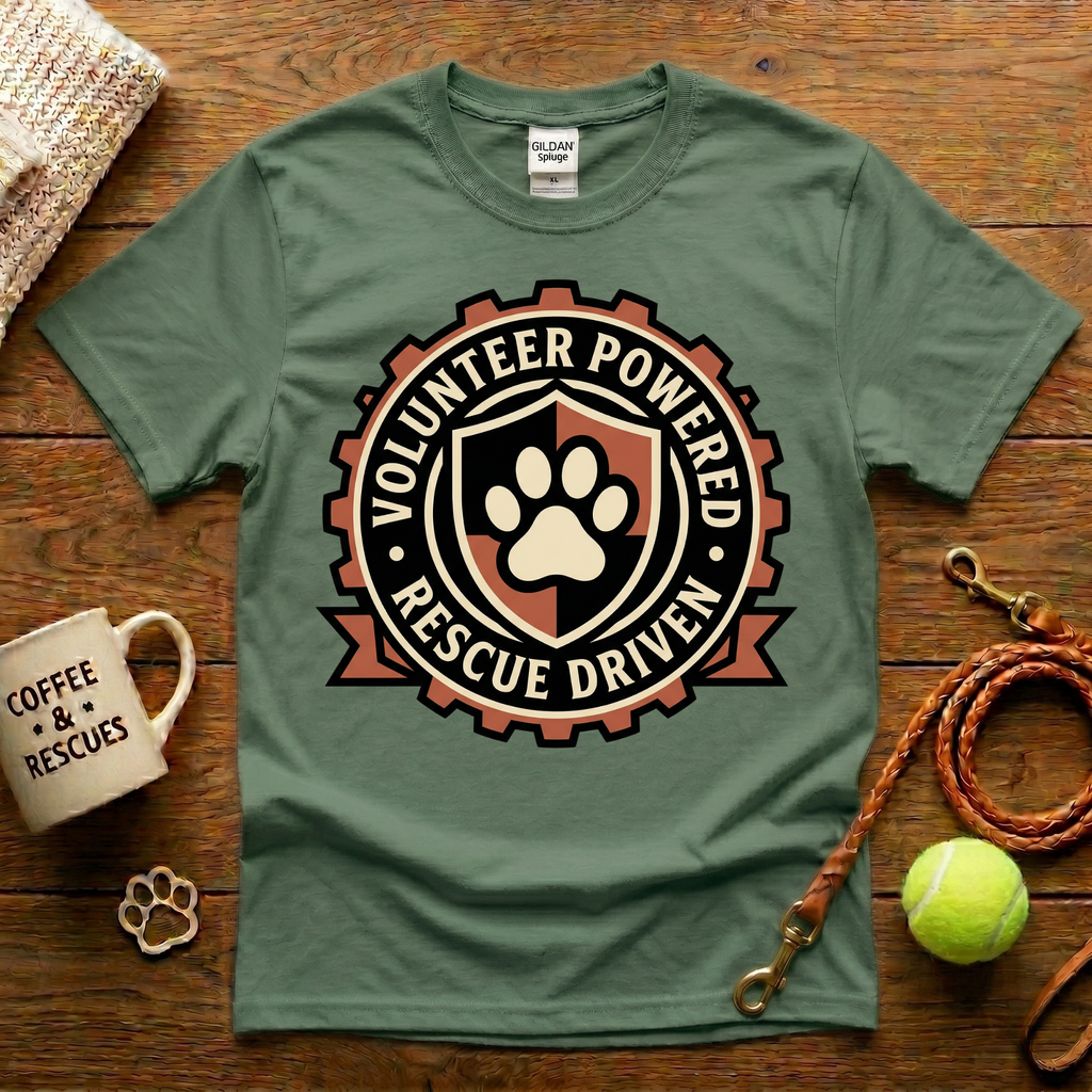 Volunteer Powered Rescue Driven  Animal Rescue T-Shirt - Tattoo Badge