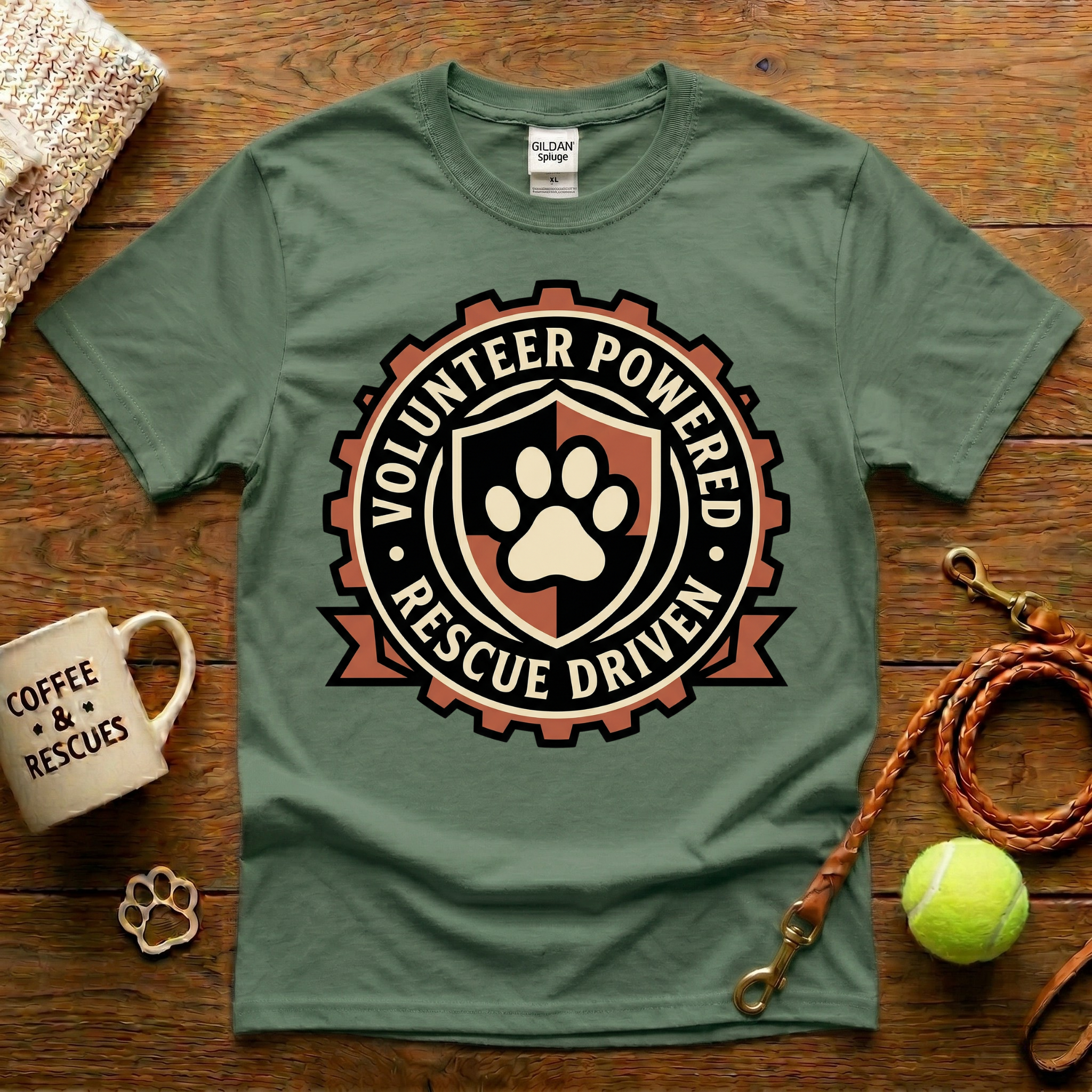Volunteer Powered Rescue Driven  Animal Rescue T-Shirt - Tattoo Badge