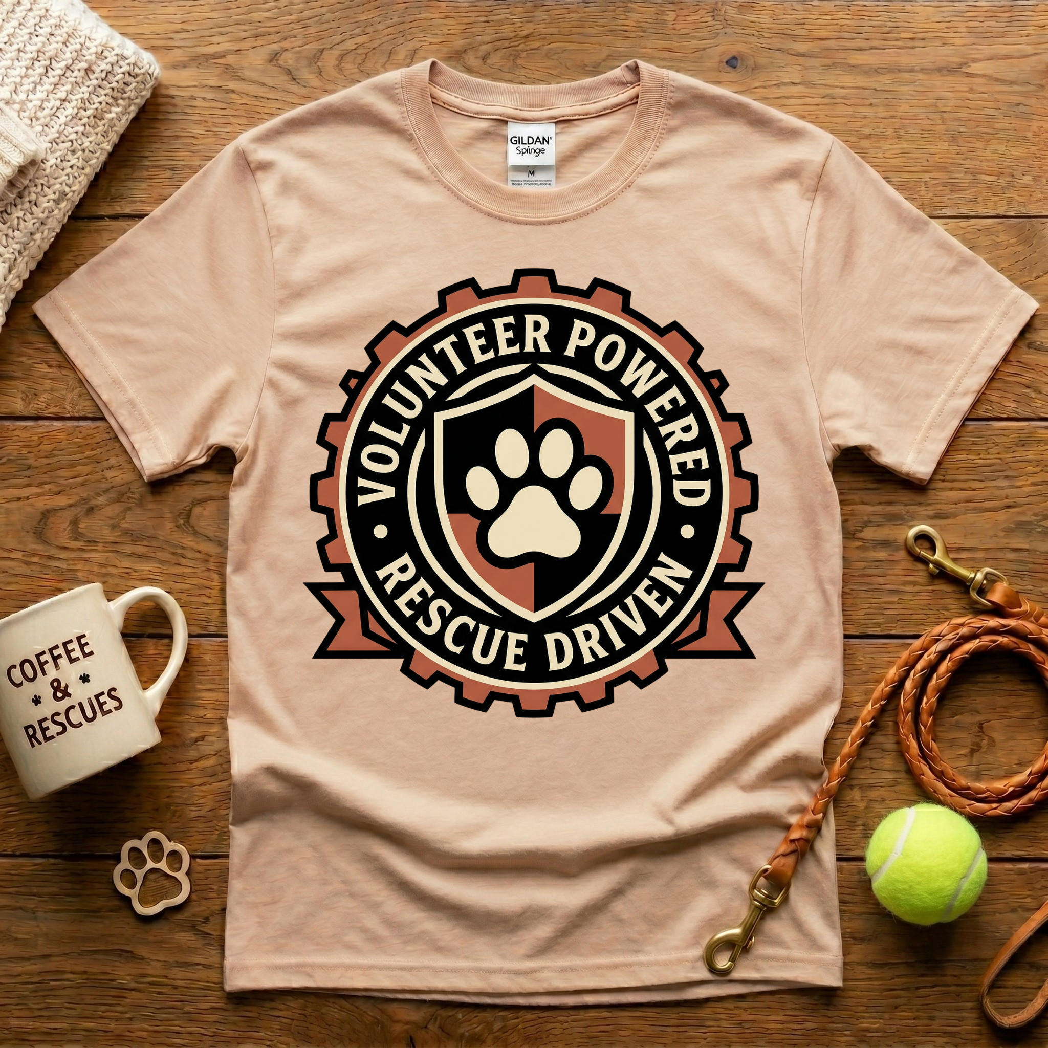 Volunteer Powered Rescue Driven  Animal Rescue T-Shirt - Tattoo Badge