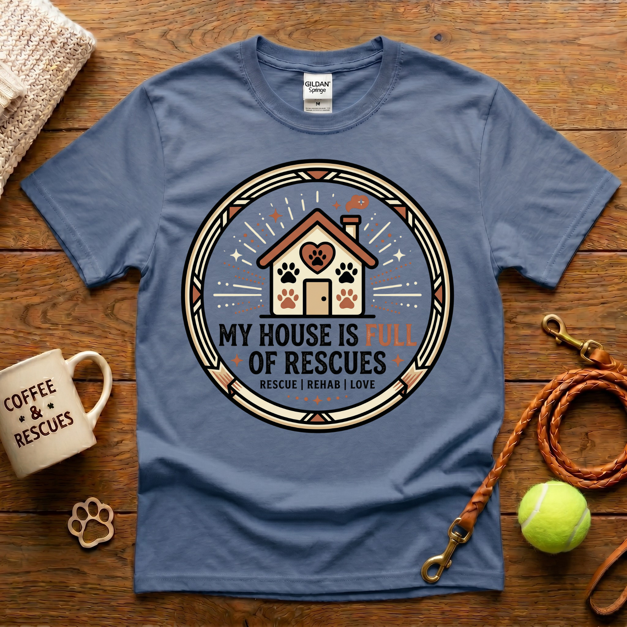 My House Is Full Of Rescues Animal Rescue T-Shirt - Tattoo Badge