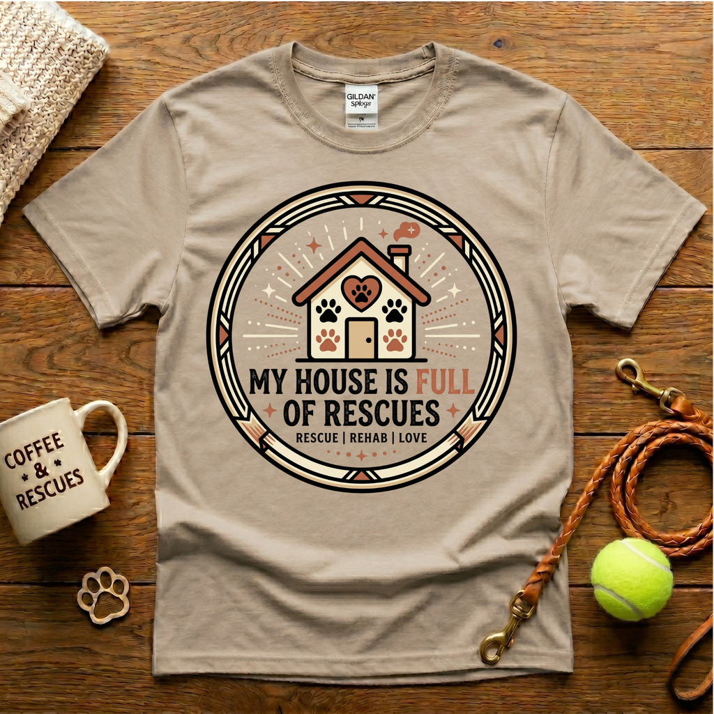 My House Is Full Of Rescues Animal Rescue T-Shirt - Tattoo Badge