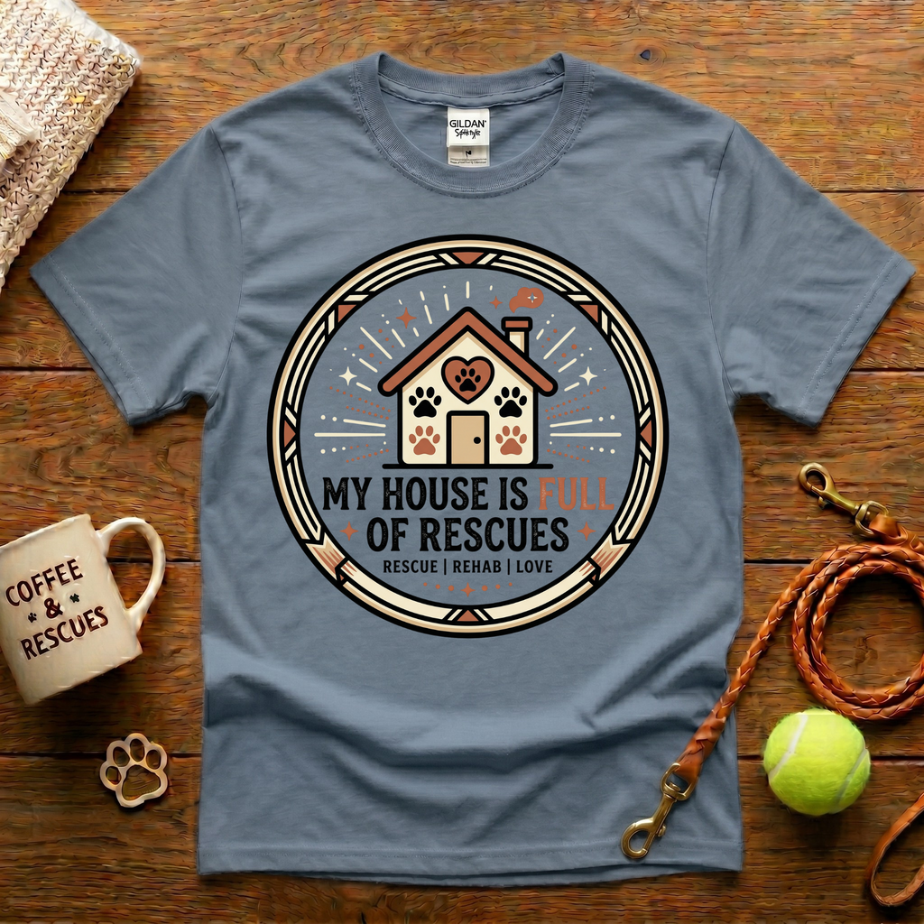My House Is Full Of Rescues Animal Rescue T-Shirt - Tattoo Badge