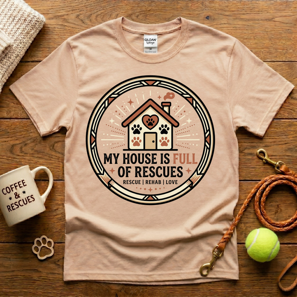 My House Is Full Of Rescues Animal Rescue T-Shirt - Tattoo Badge