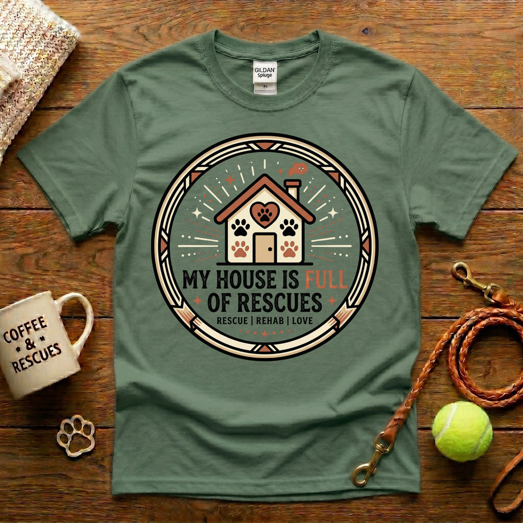 My House Is Full Of Rescues Animal Rescue T-Shirt - Tattoo Badge