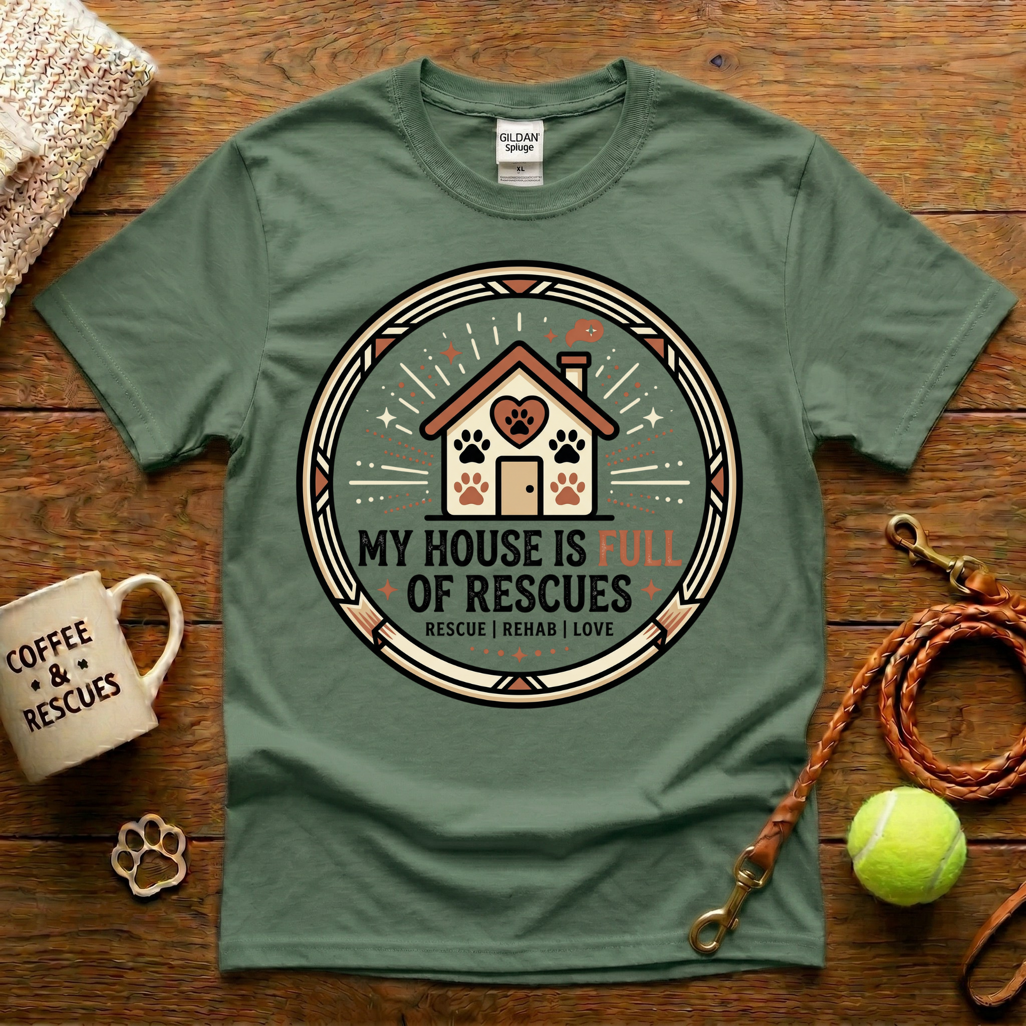 My House Is Full Of Rescues Animal Rescue T-Shirt - Tattoo Badge
