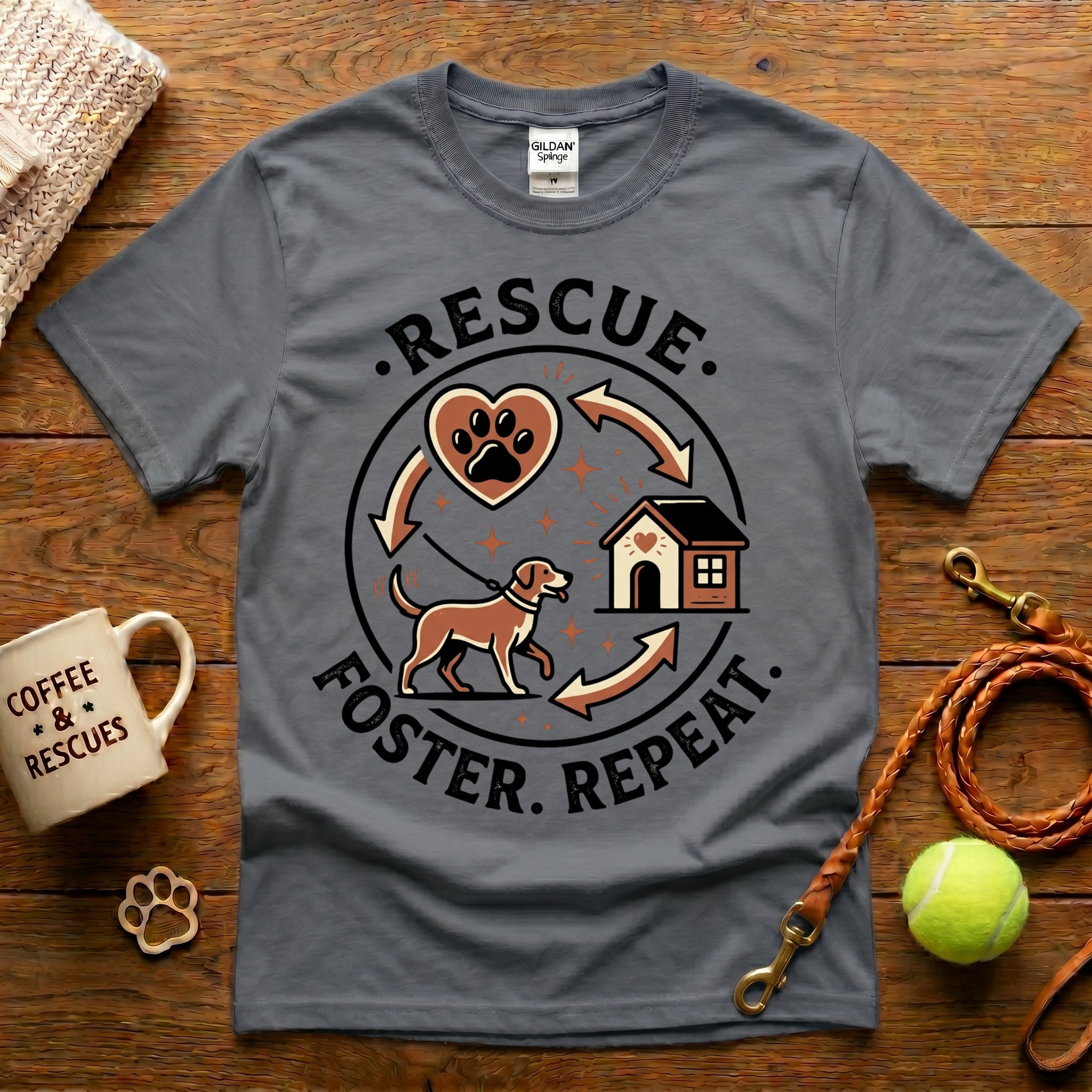 Rescue. Foster. Repeat. Animal Rescue T-Shirt - Tattoo Badge