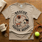 Rescue. Foster. Repeat. Animal Rescue T-Shirt - Tattoo Badge