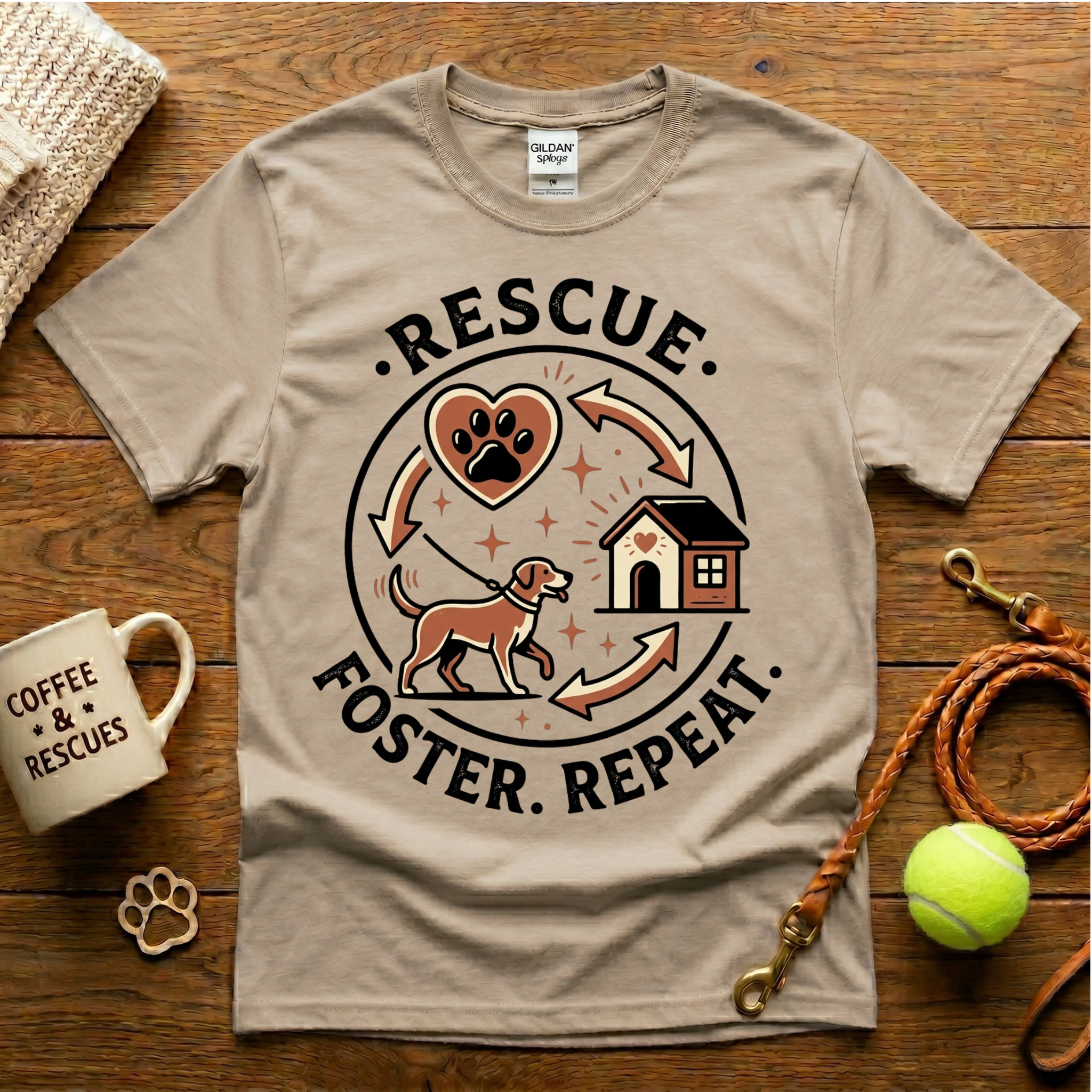 Rescue. Foster. Repeat. Animal Rescue T-Shirt - Tattoo Badge