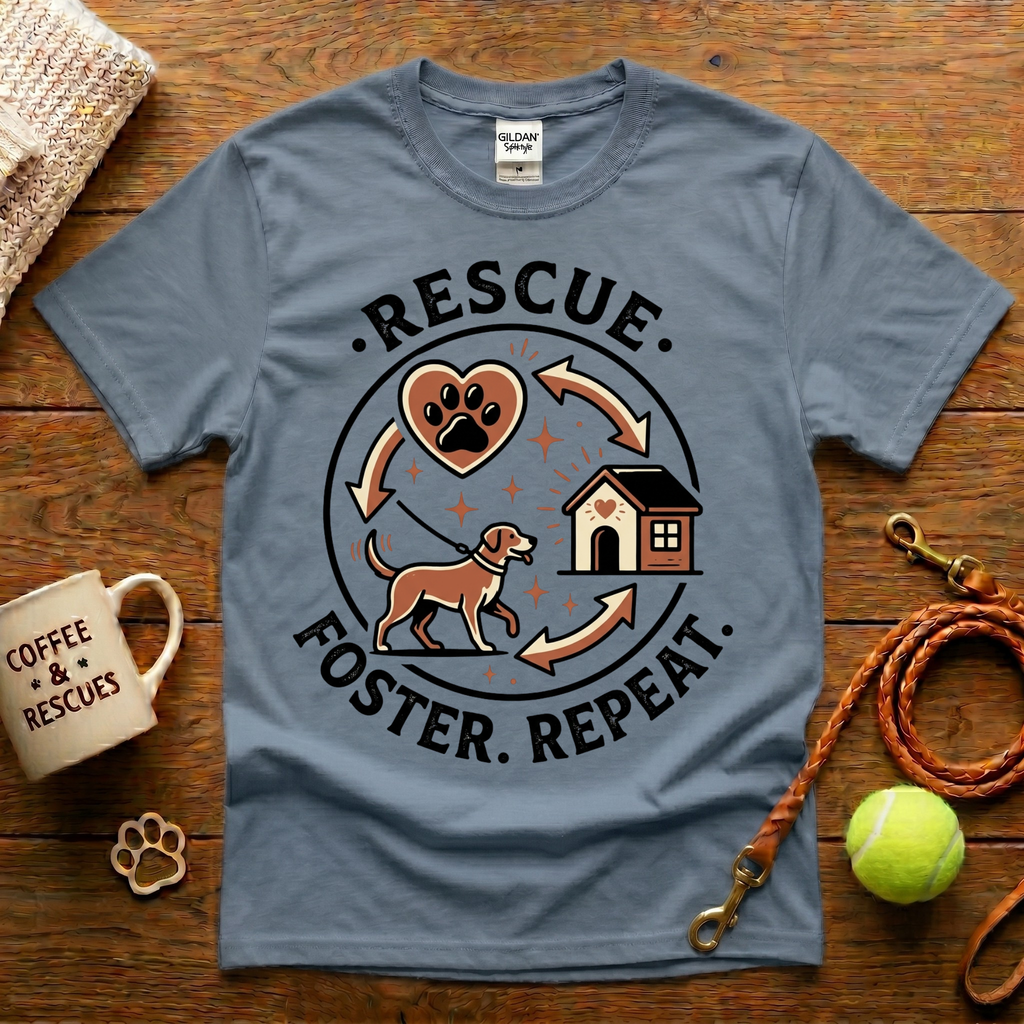 Rescue. Foster. Repeat. Animal Rescue T-Shirt - Tattoo Badge