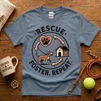 Rescue. Foster. Repeat. Animal Rescue T-Shirt - Tattoo Badge