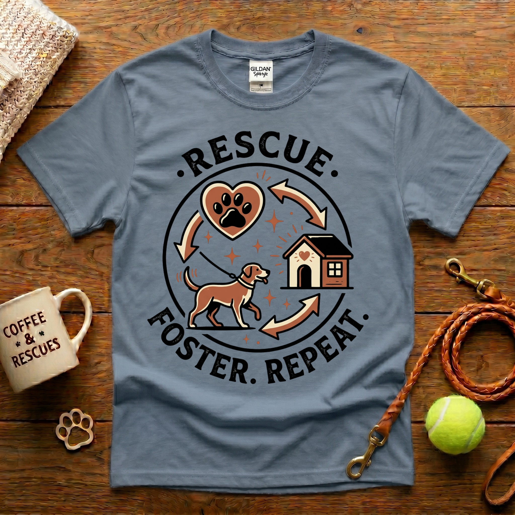 Rescue. Foster. Repeat. Animal Rescue T-Shirt - Tattoo Badge