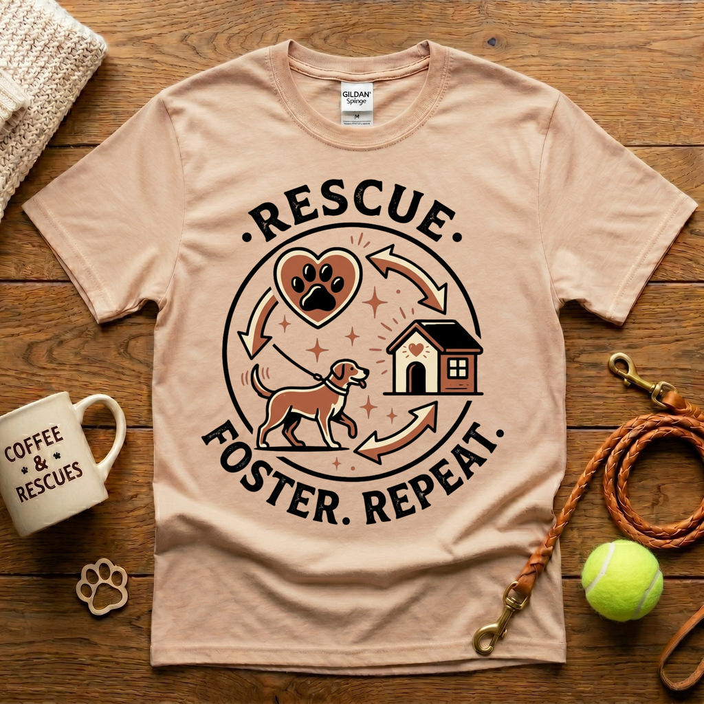 Rescue. Foster. Repeat. Animal Rescue T-Shirt - Tattoo Badge