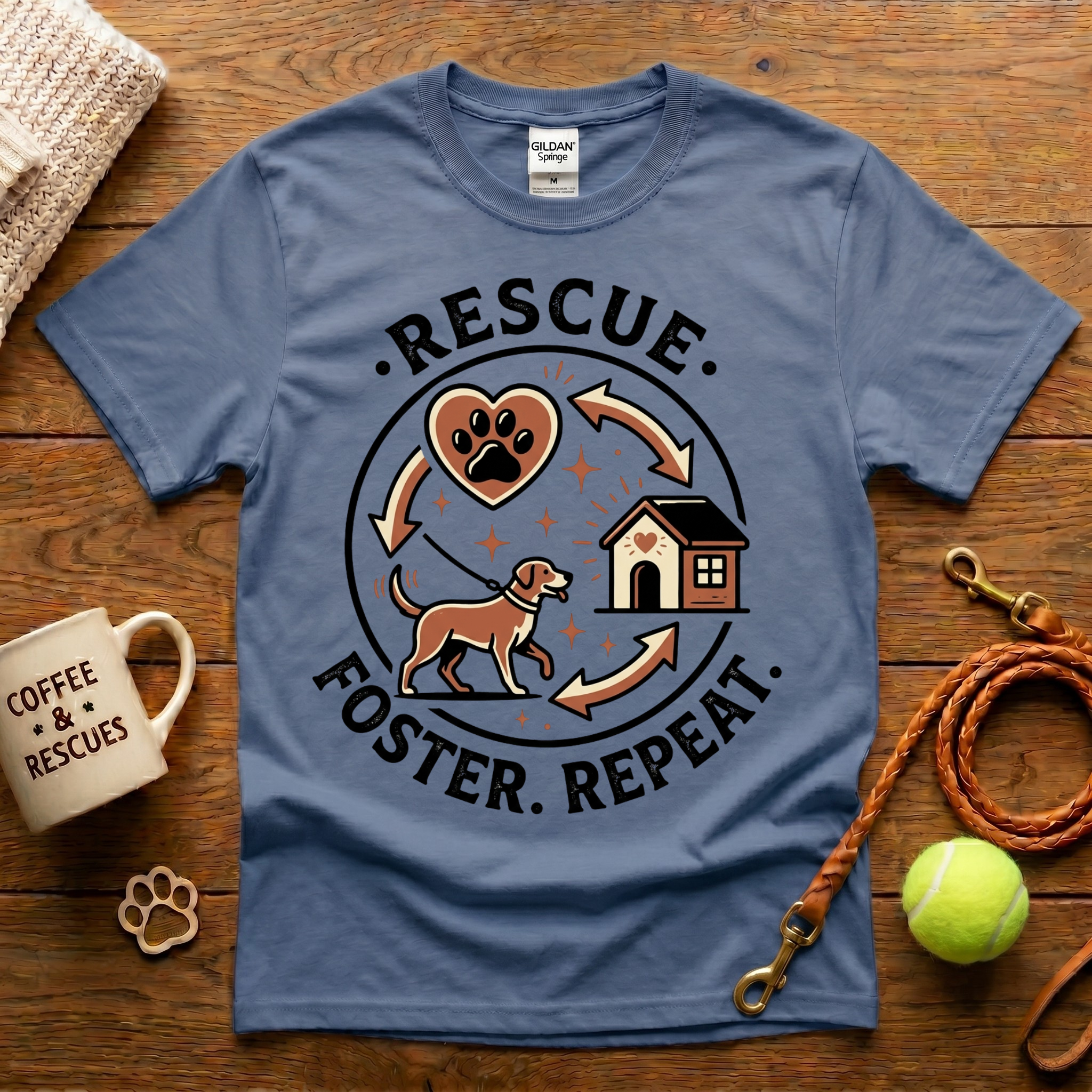 Rescue. Foster. Repeat. Animal Rescue T-Shirt - Tattoo Badge
