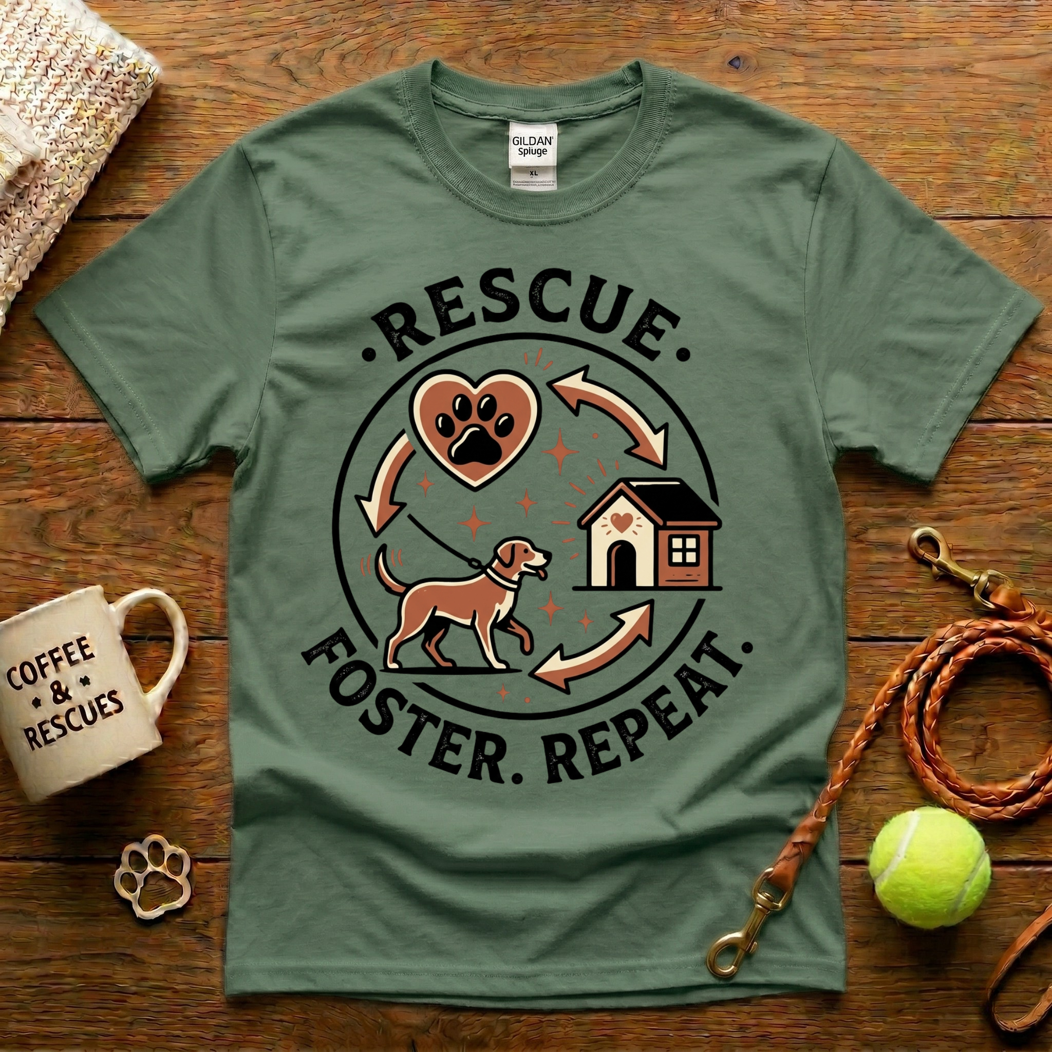 Rescue. Foster. Repeat. Animal Rescue T-Shirt - Tattoo Badge