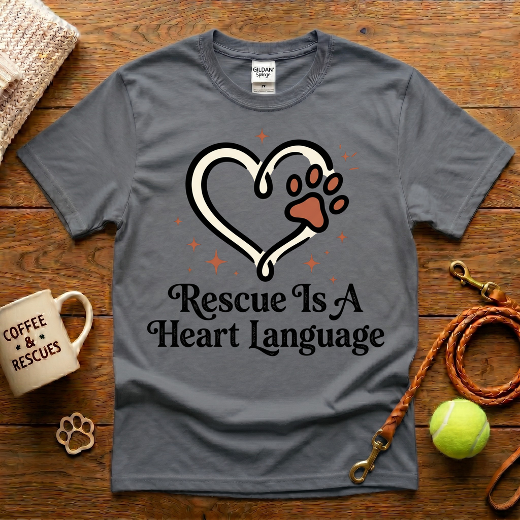 Rescue Is A Heart Language Animal Rescue T-Shirt - Tattoo Badge