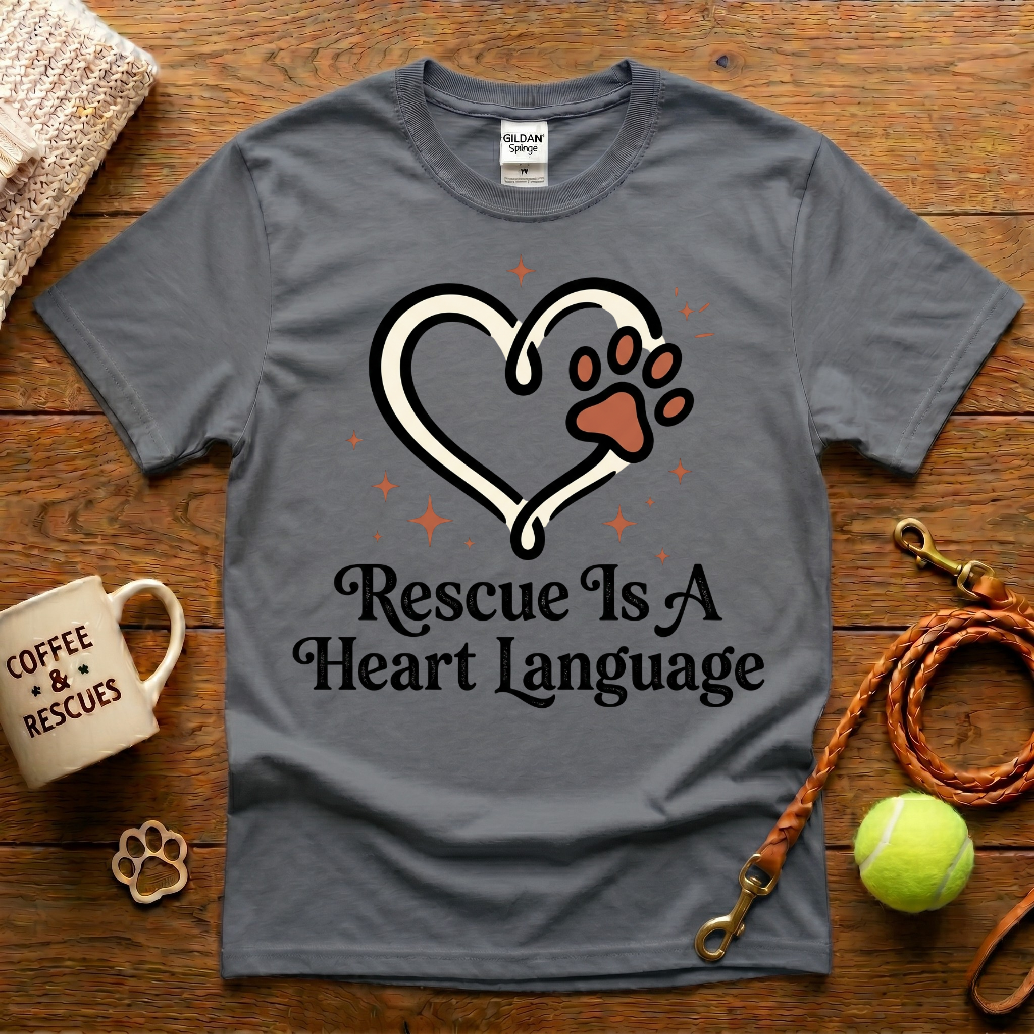 Rescue Is A Heart Language Animal Rescue T-Shirt - Tattoo Badge