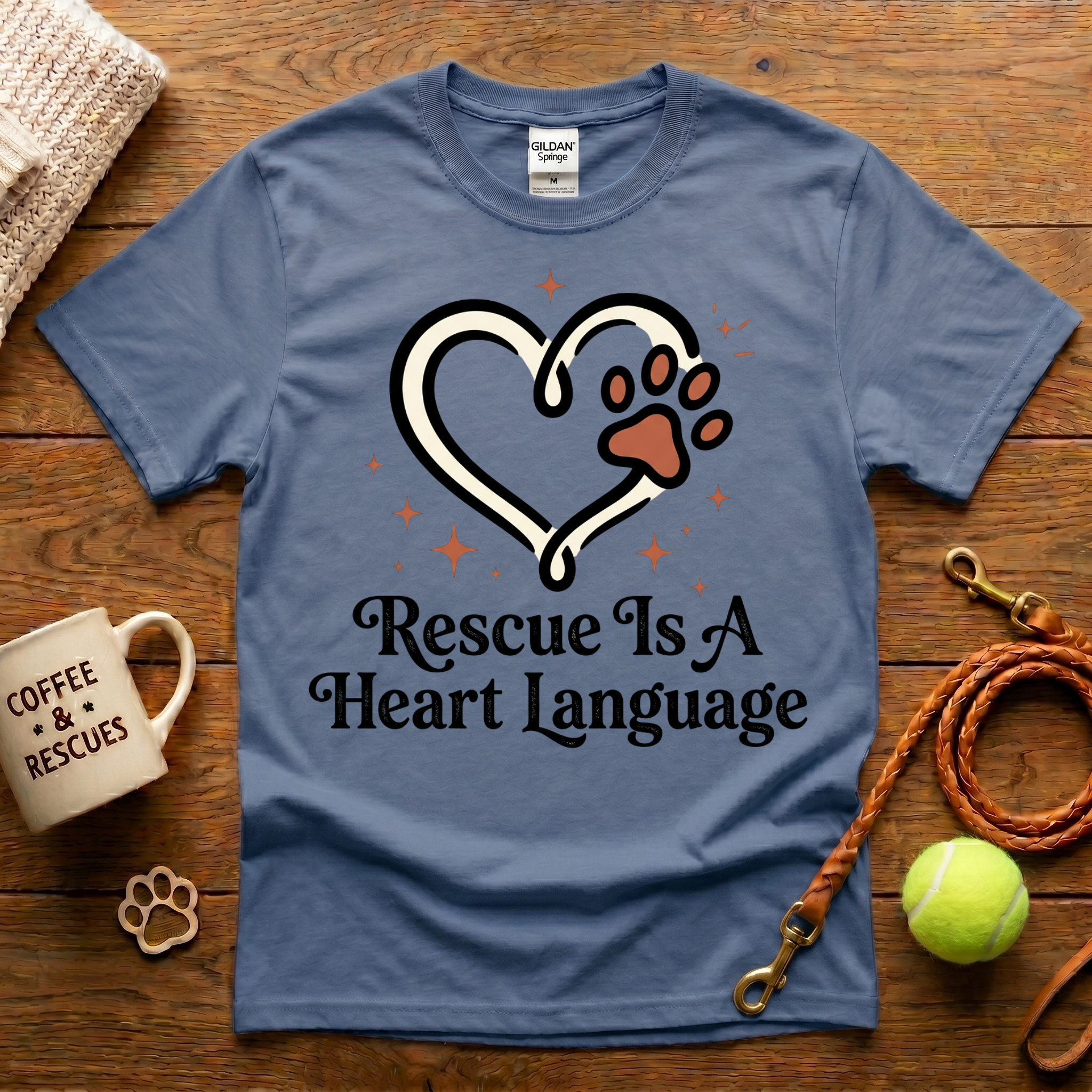 Rescue Is A Heart Language Animal Rescue T-Shirt - Tattoo Badge