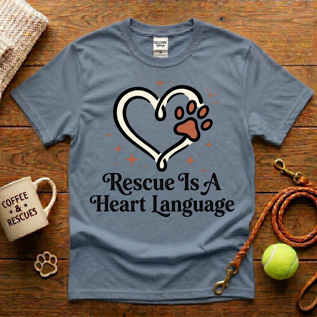 Rescue Is A Heart Language Animal Rescue T-Shirt - Tattoo Badge