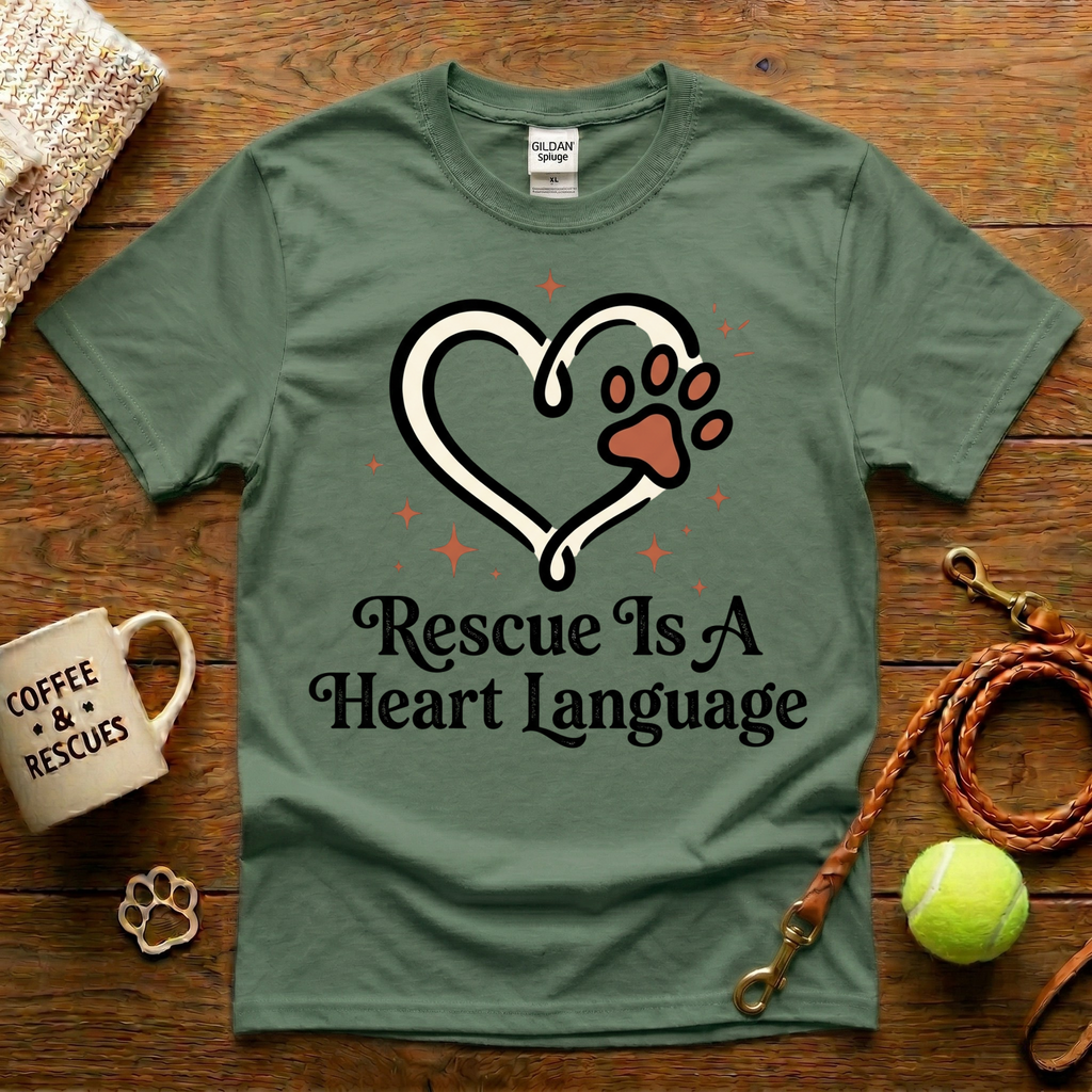 Rescue Is A Heart Language Animal Rescue T-Shirt - Tattoo Badge