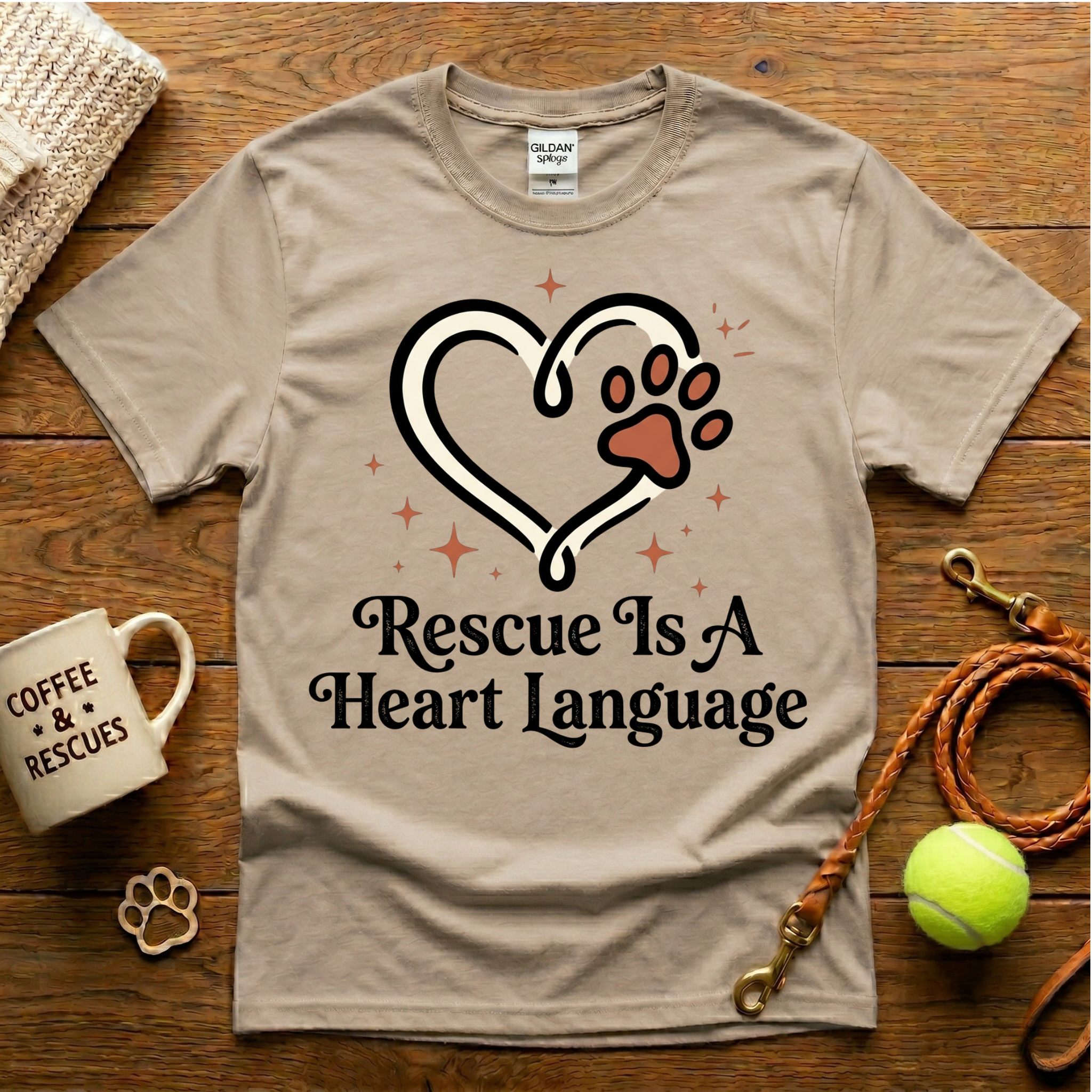 Rescue Is A Heart Language Animal Rescue T-Shirt - Tattoo Badge