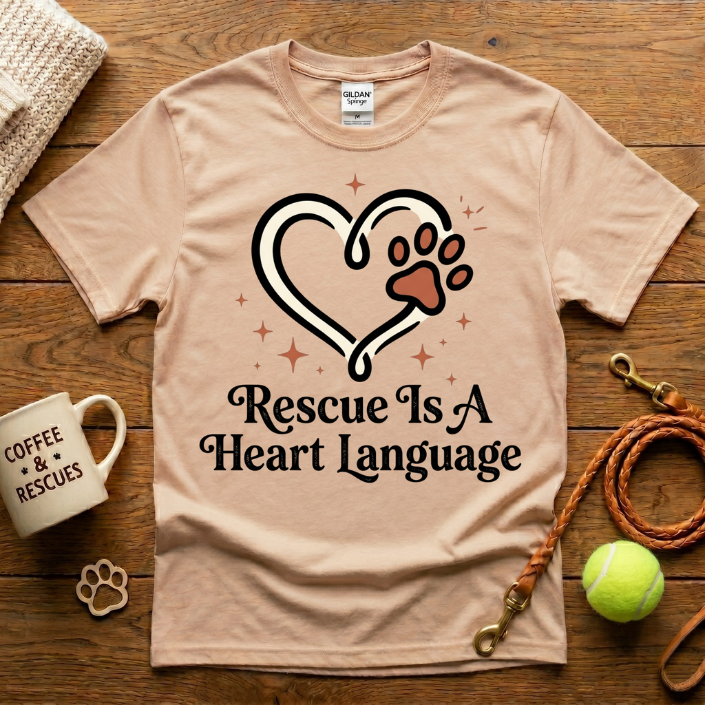 Rescue Is A Heart Language Animal Rescue T-Shirt - Tattoo Badge