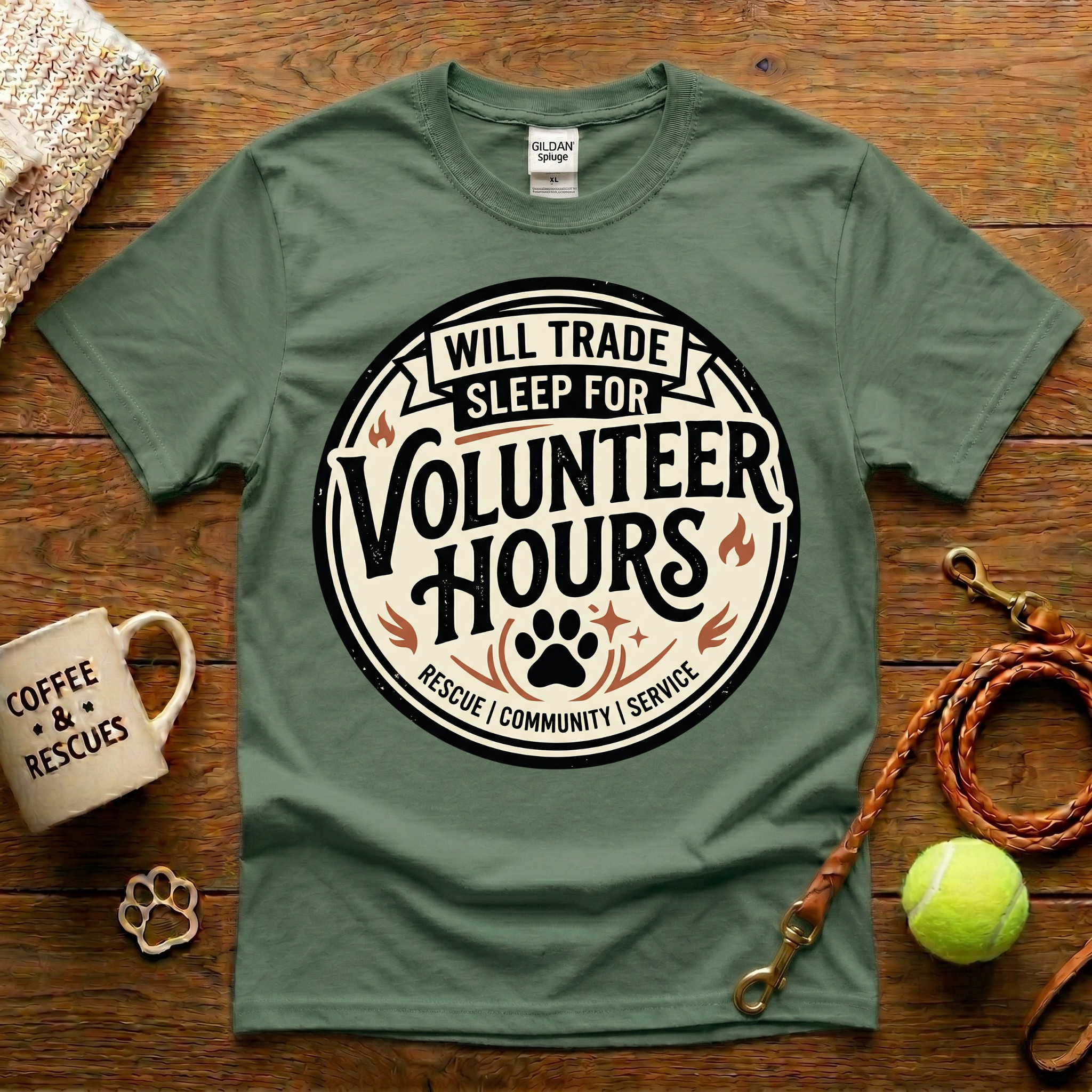 Will Trade Sleep For Volunteer Hours Animal Rescue T-Shirt - Tattoo Badge