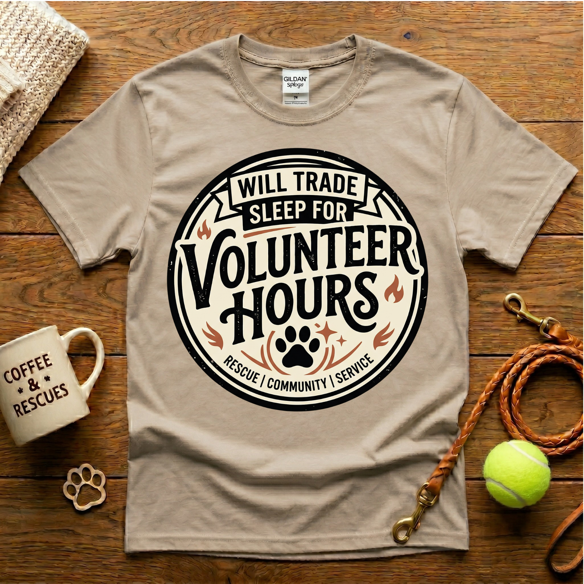 Will Trade Sleep For Volunteer Hours Animal Rescue T-Shirt - Tattoo Badge