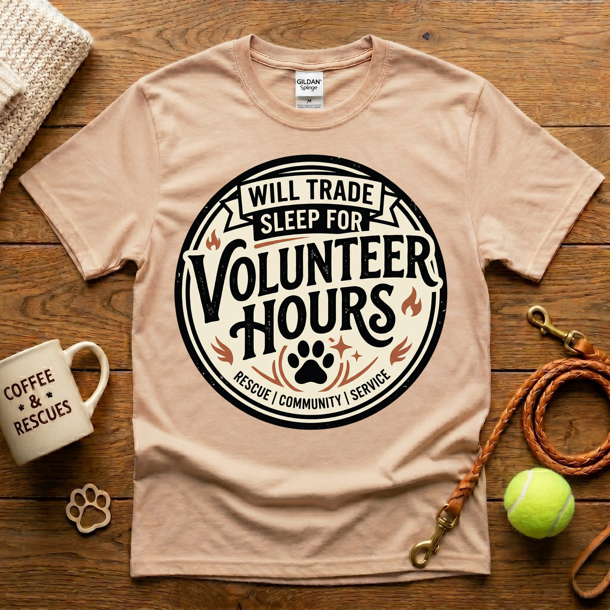 Will Trade Sleep For Volunteer Hours Animal Rescue T-Shirt - Tattoo Badge
