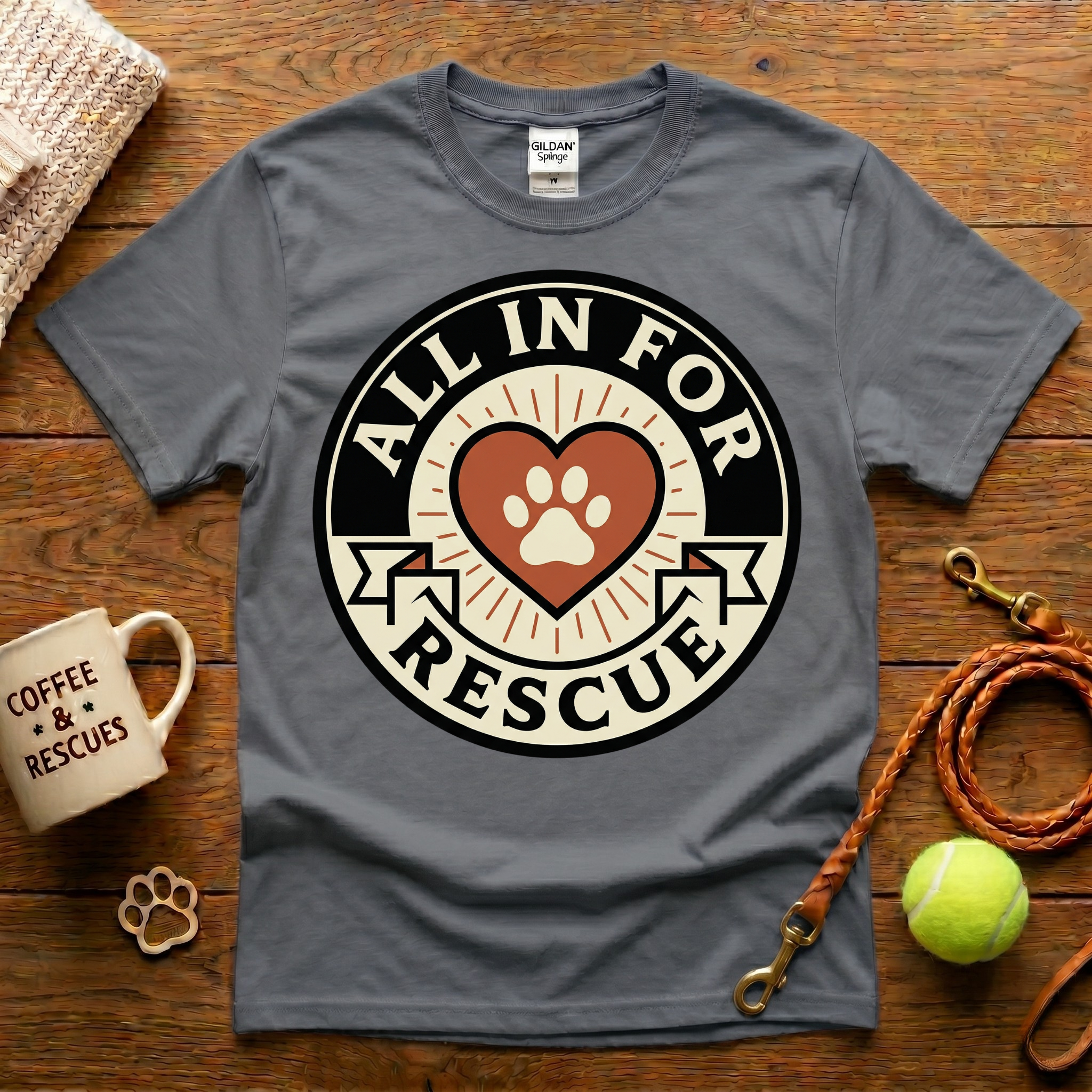 All In For Rescue Animal Rescue T-Shirt - Tattoo Badge