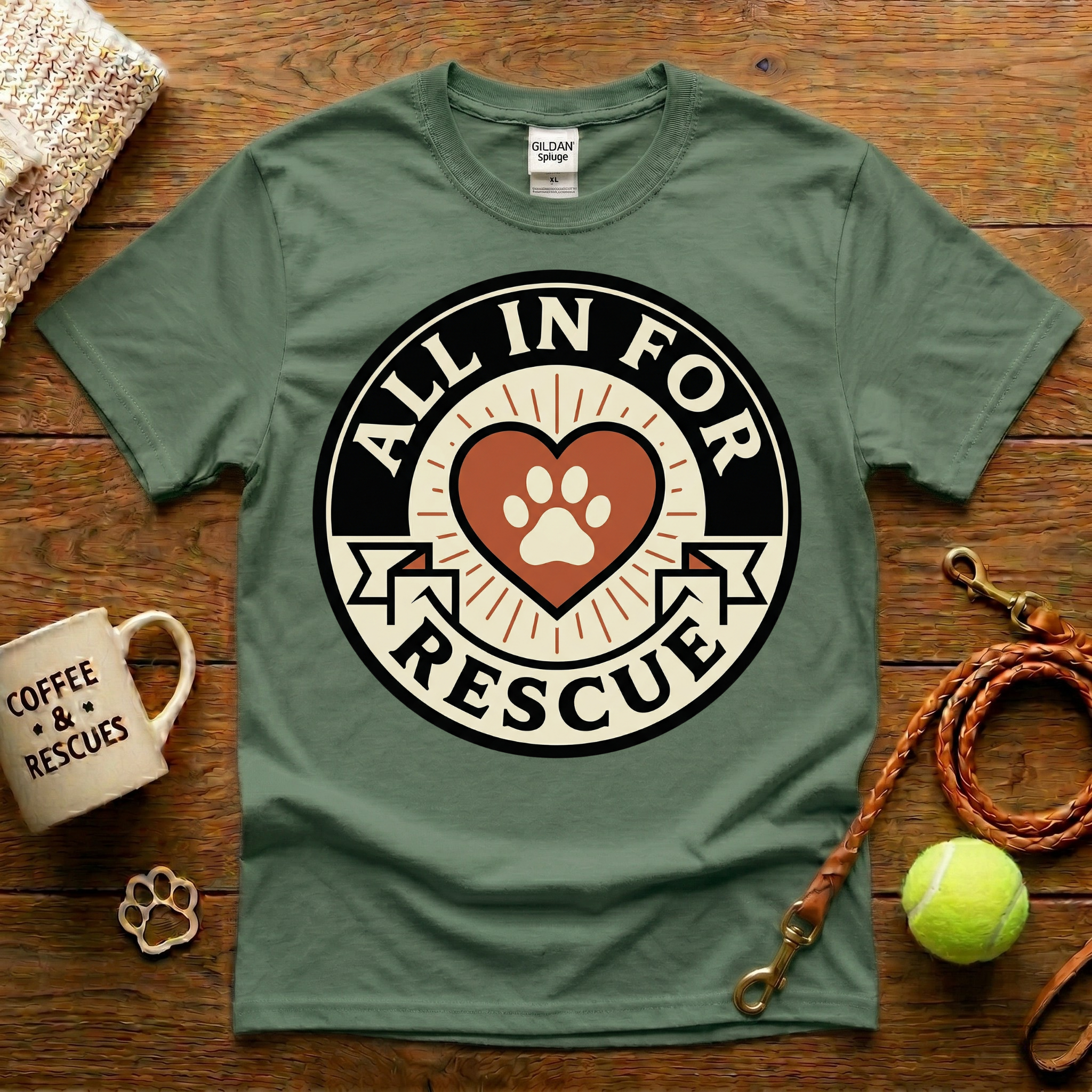 All In For Rescue Animal Rescue T-Shirt - Tattoo Badge